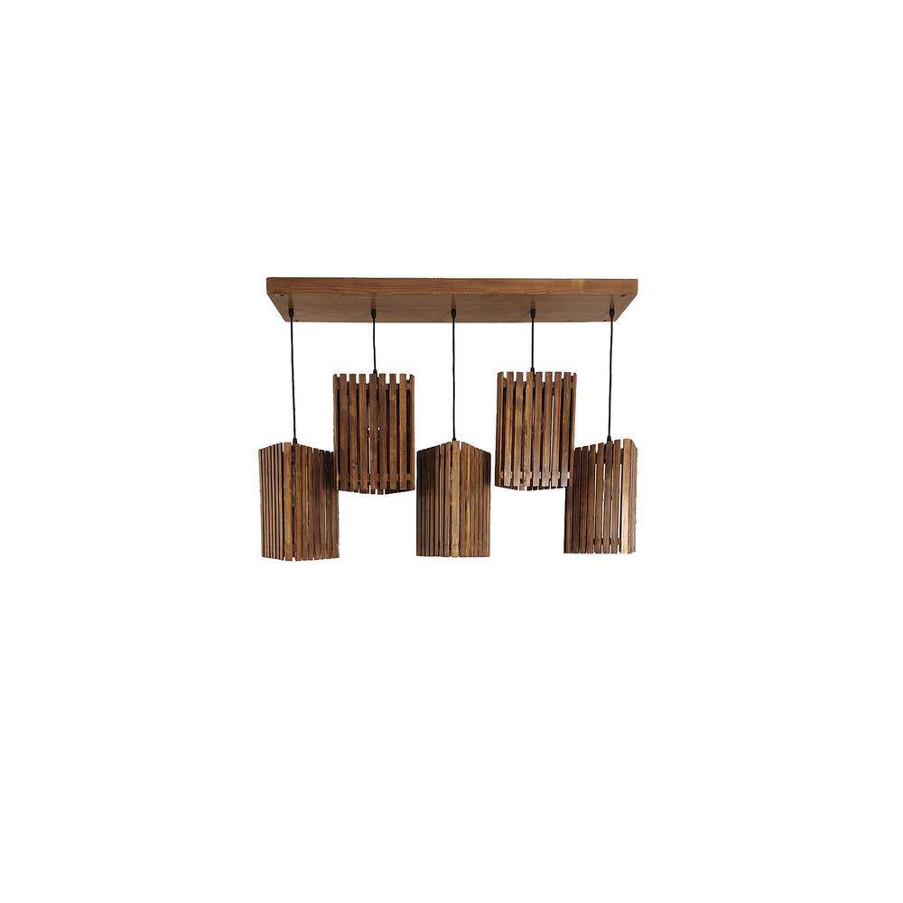 Trikona 5 Series Brown Solid Wood Cluster Hanging Light