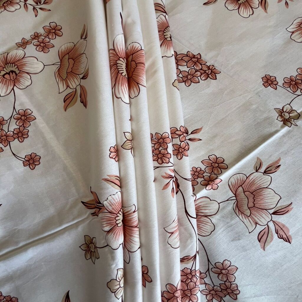 Cream Floral 400 TC Cotton Flat Queen Size Bedsheet With 2 Pillow Covers  Threads