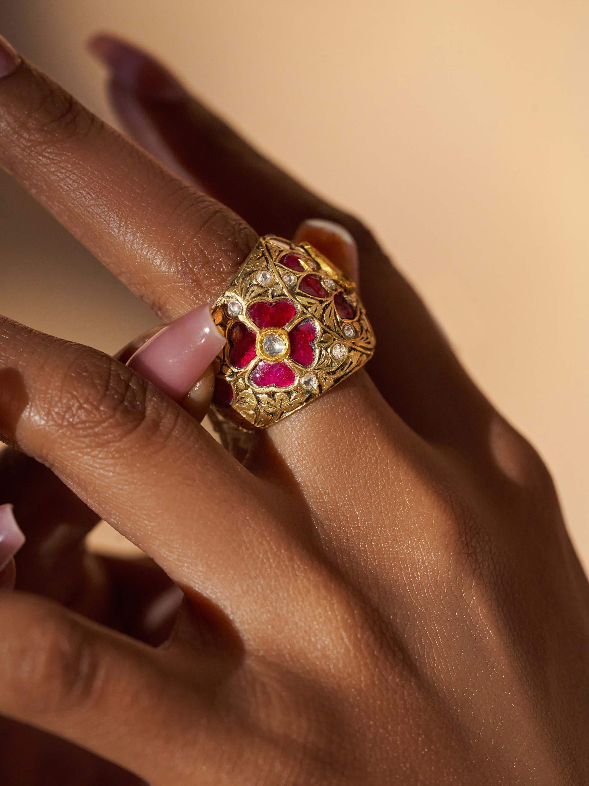 Angled view of Partash 18 Karat Gold Ring showcasing its elegant design and smooth finish