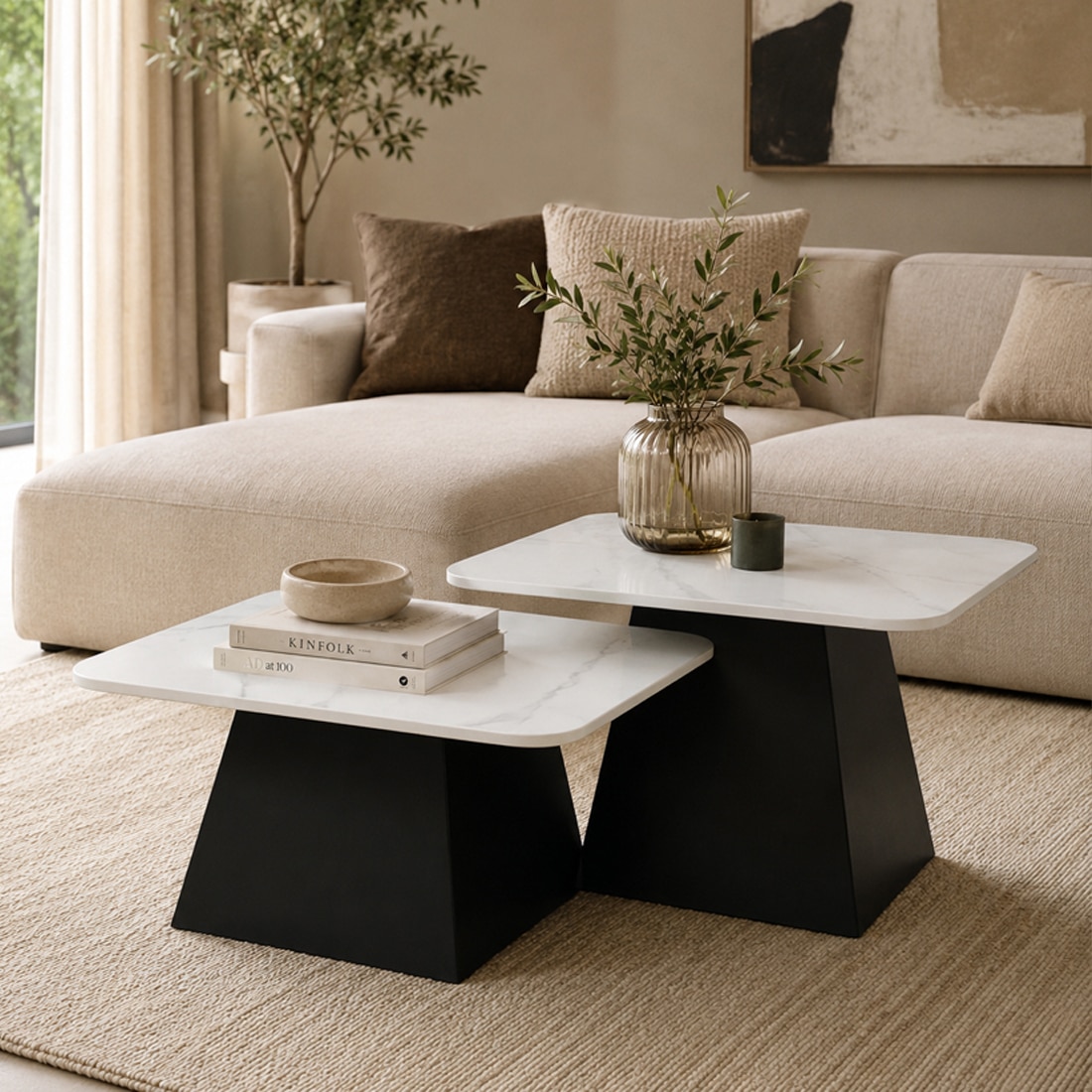 Jodna Square Marble Top Center Table Set Of 2 - Bhavya Exports