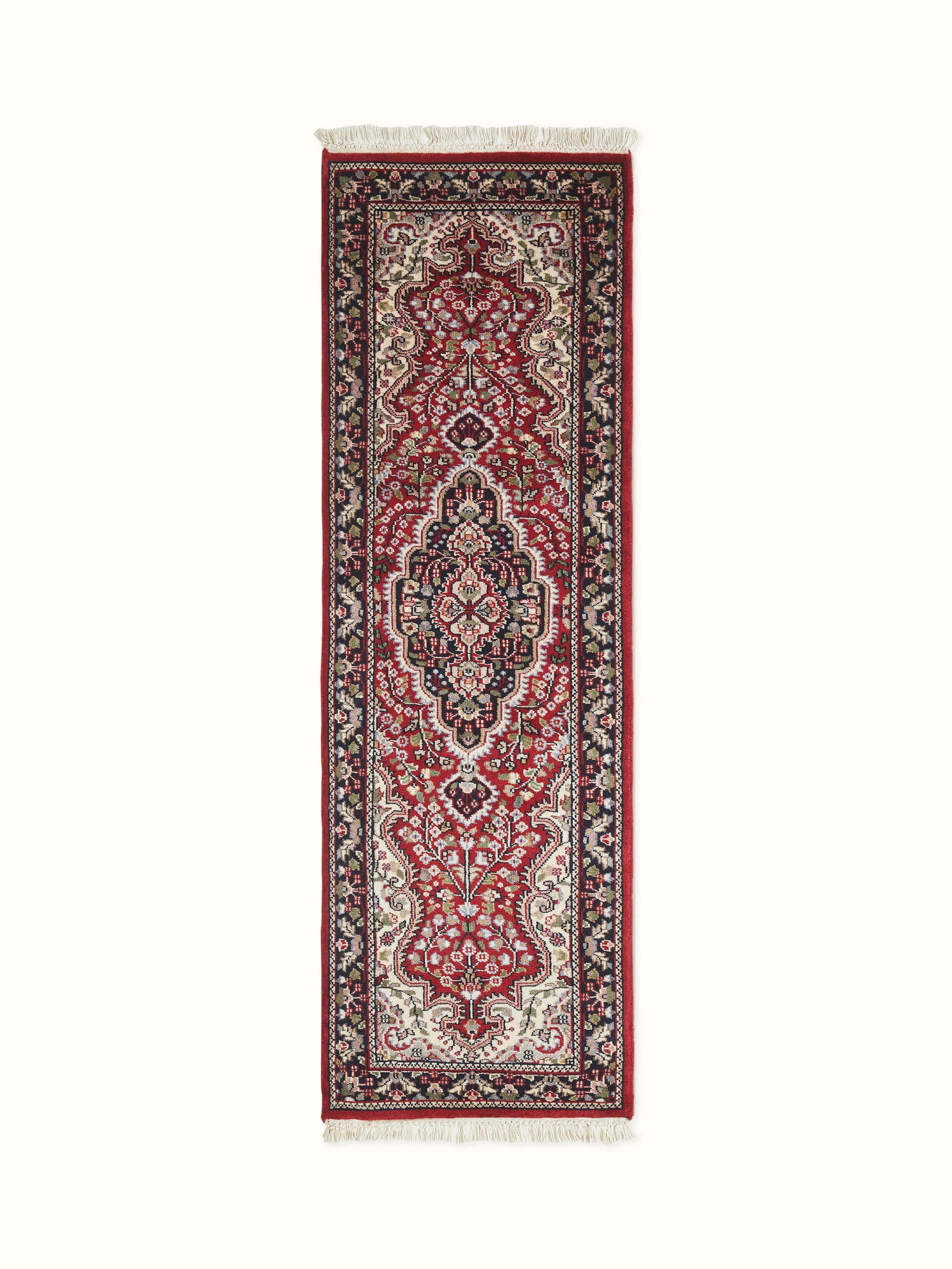 Traditional Persian Red Gwalior Wool Hand-Knotted Runner