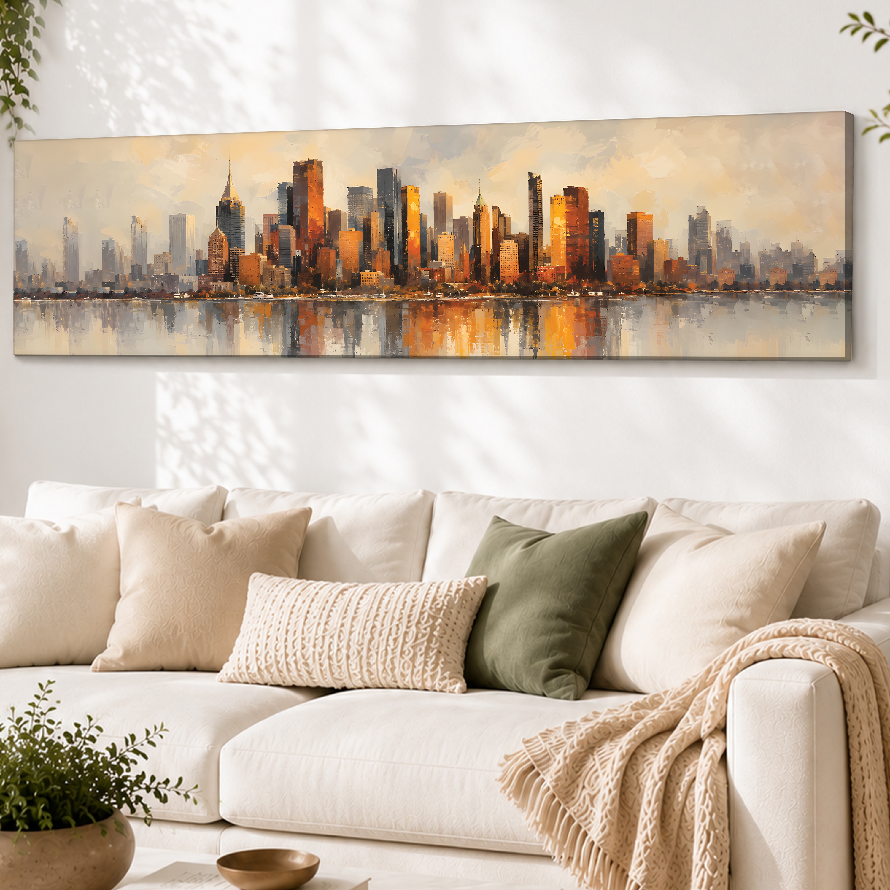 Modern Urban Skyline Canvas Wall Art 12 x 46 Inch - Art Street