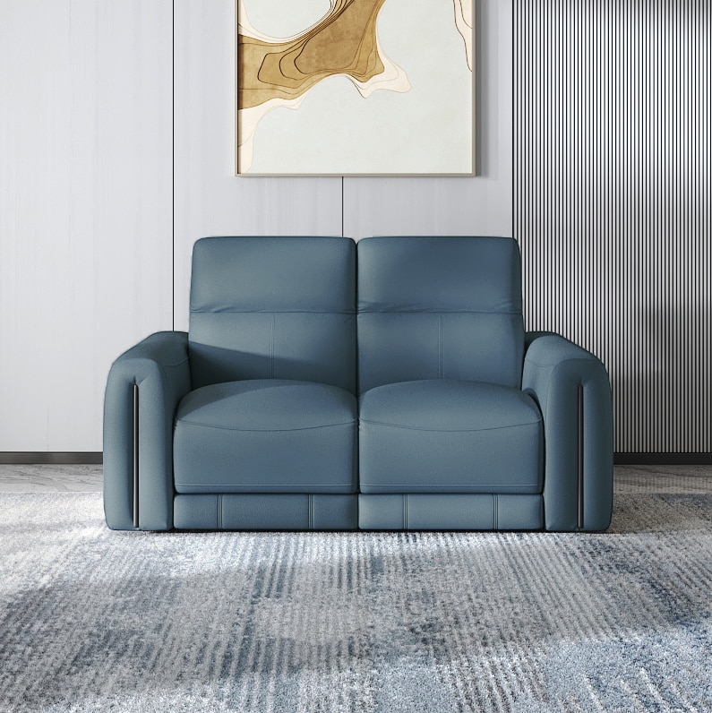 Linaro Leather Two Seater Double Motor Recliner In Blue Colour
