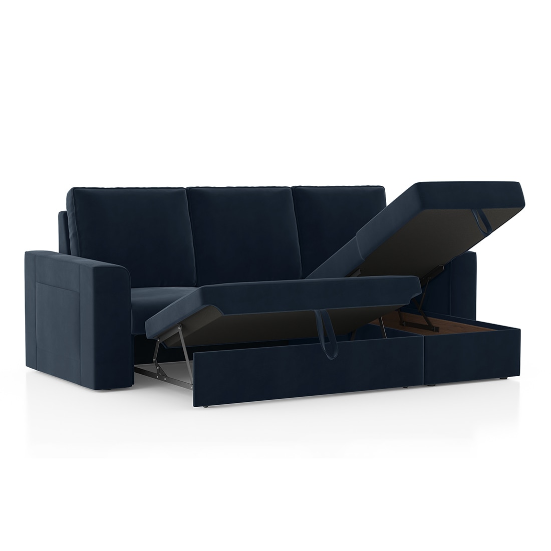 Kowloon Sectional Sofa Cum Bed with Storage in Indigo SeaPort Blue Velvet