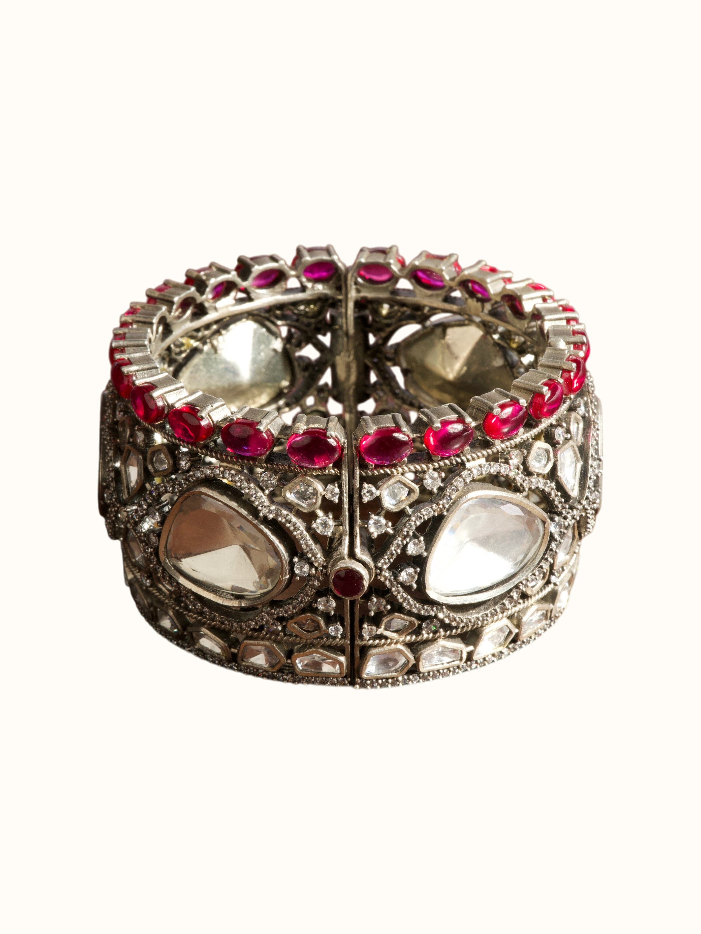 close-up view of dank polki silver bangle texture