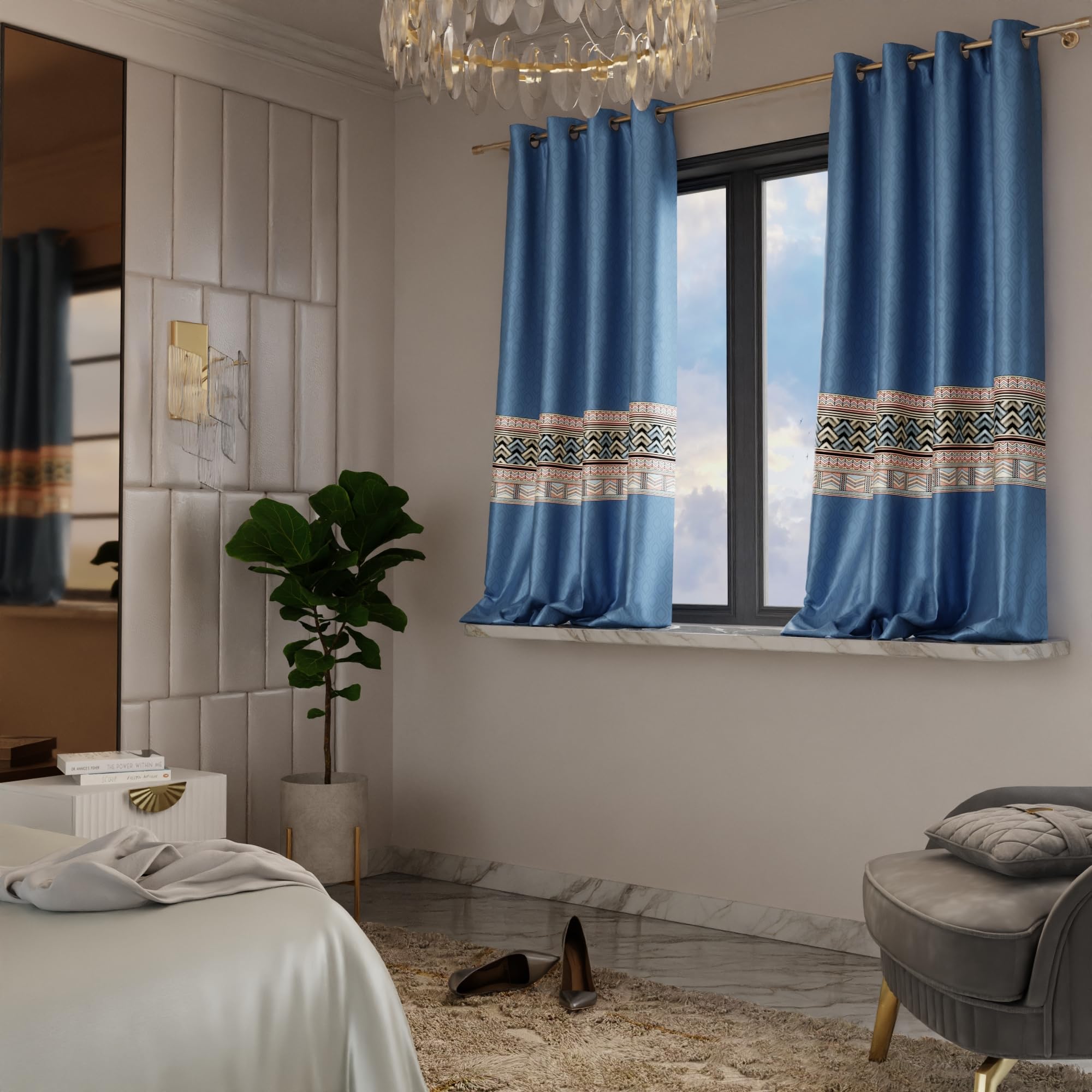 Stoa Paris Satin Window Curtain, 70% Blackout Curtains,   Privacy Lining, Pack of 2, Versailles - Celestial Blue - Stoa Paris