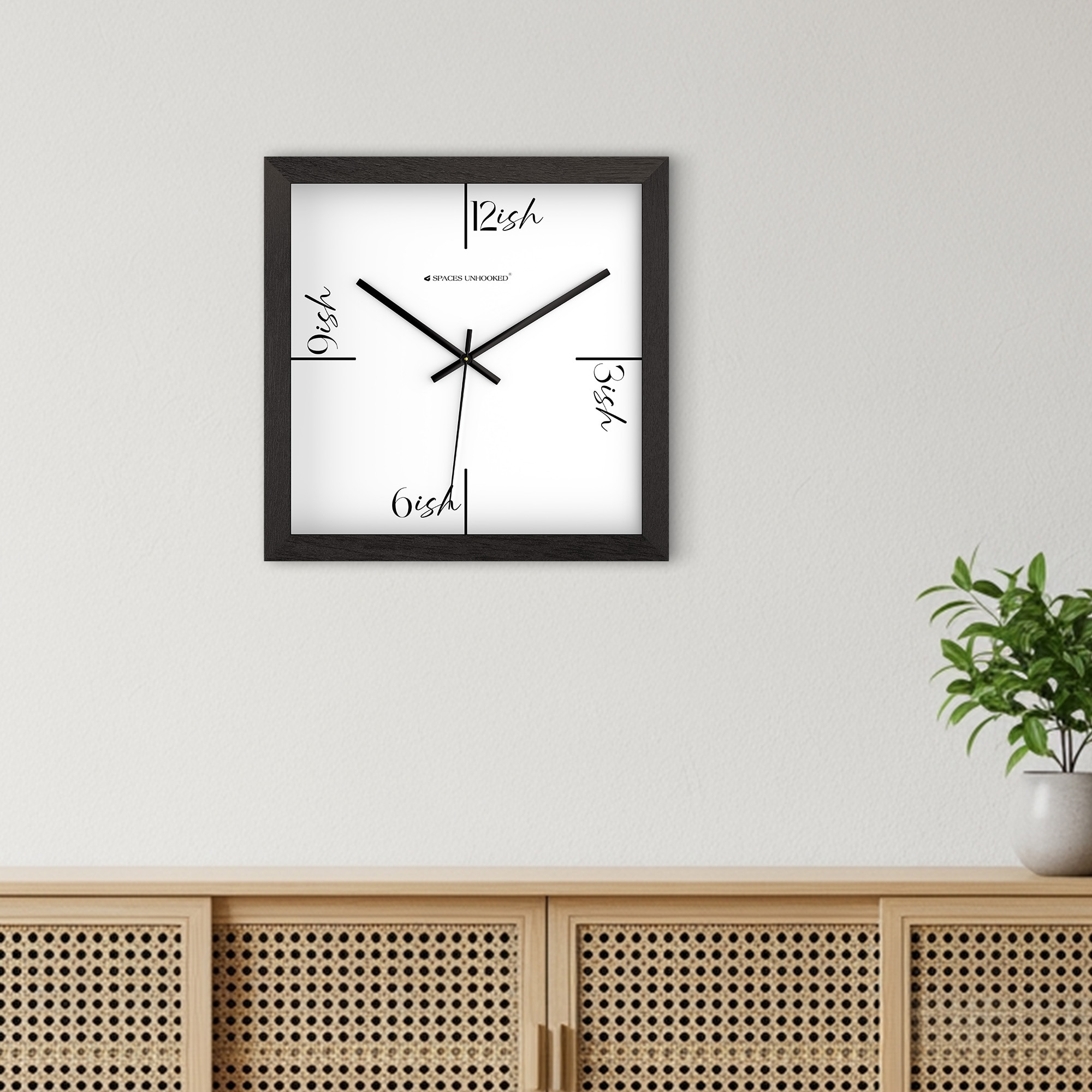 Quirky Square Wooden Wall Clock with “Ish” Dial Design