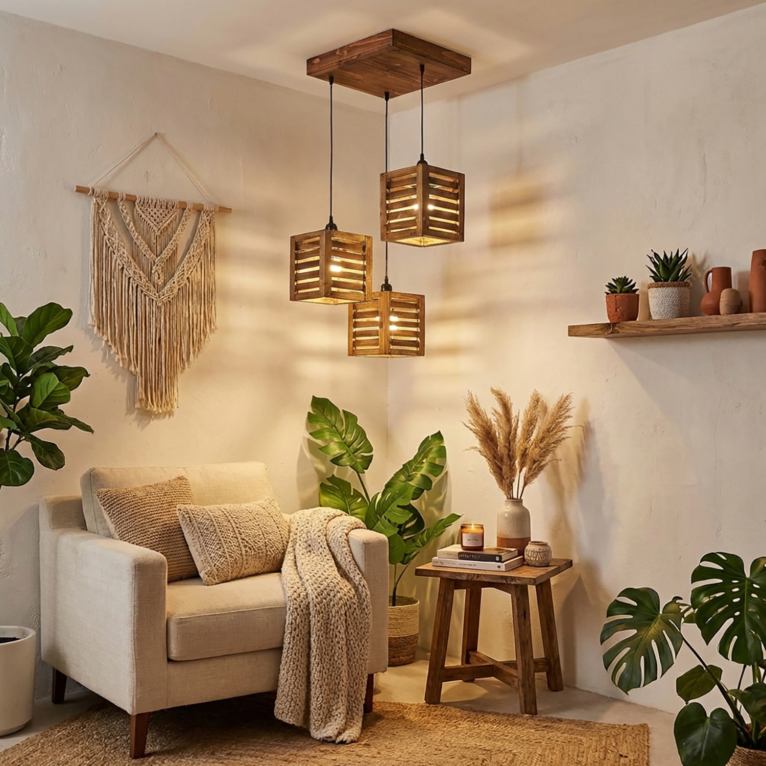 Lyon Brown Solid Wood Cluster Hanging Light - Symplify