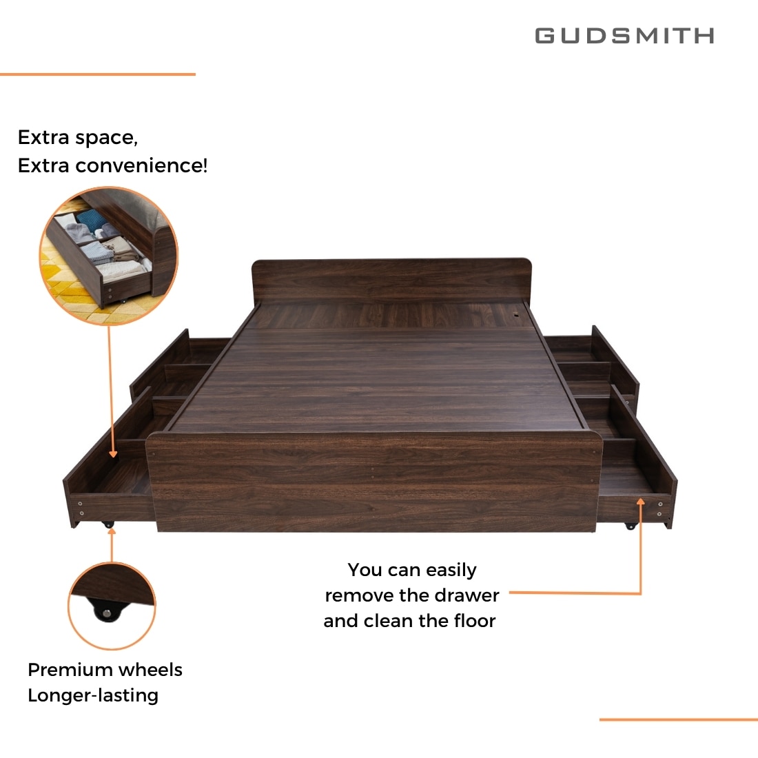 Esmeralda Queen Bed with 4 Drawer Storage