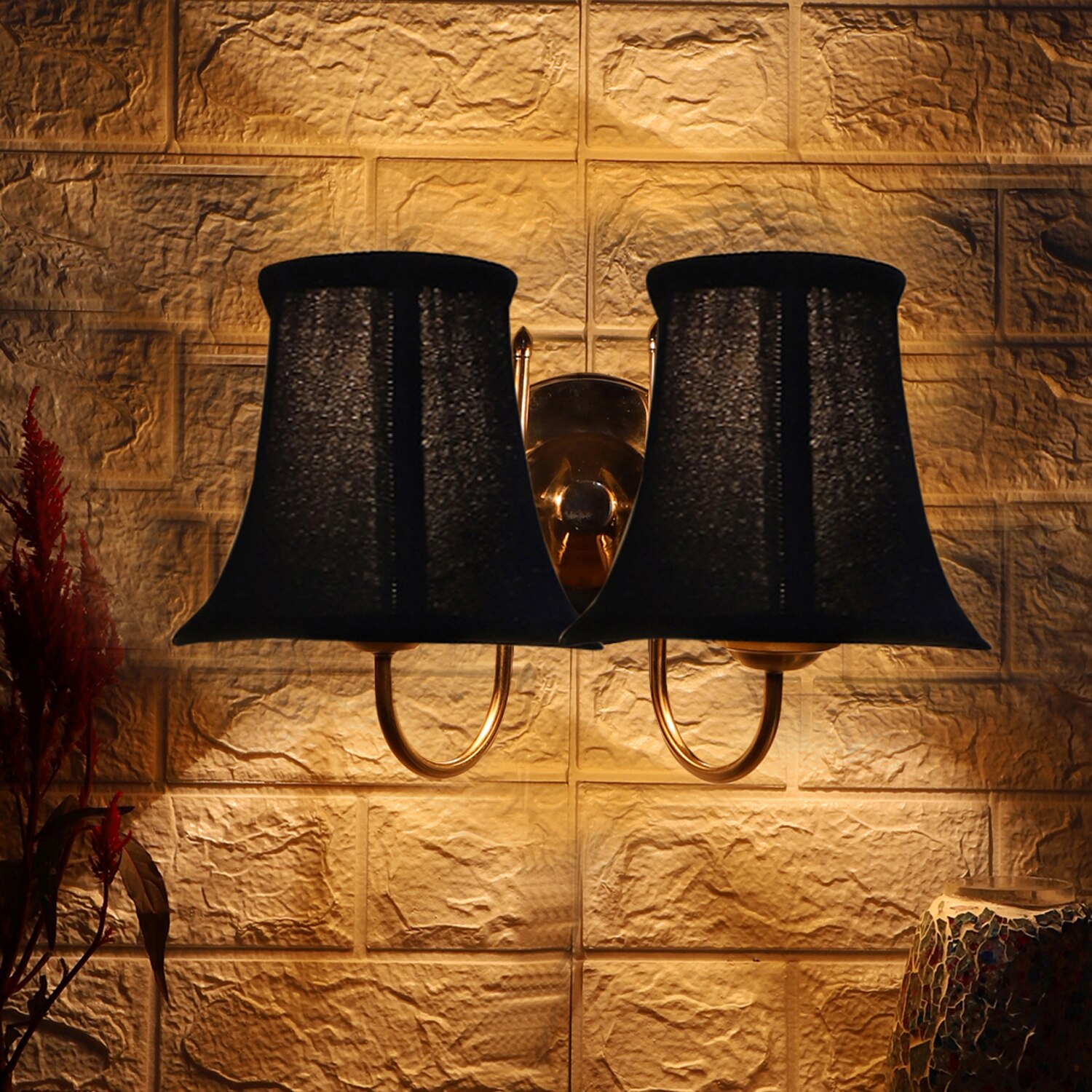Devansh Dual Steel Metal  Wallmounted Lamp With Cotton Steel Metal  Shade