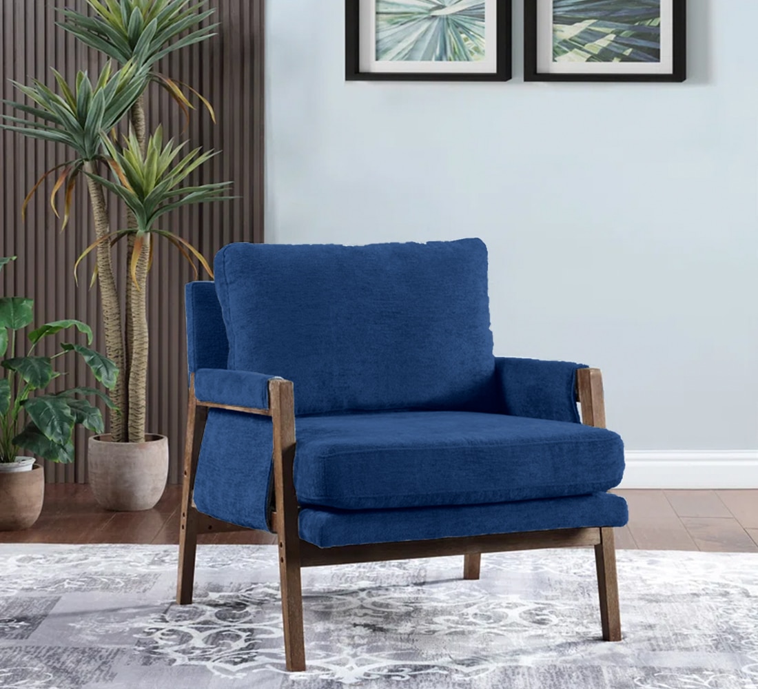 Serenity Boucle Fabric Arm Chair- Blue