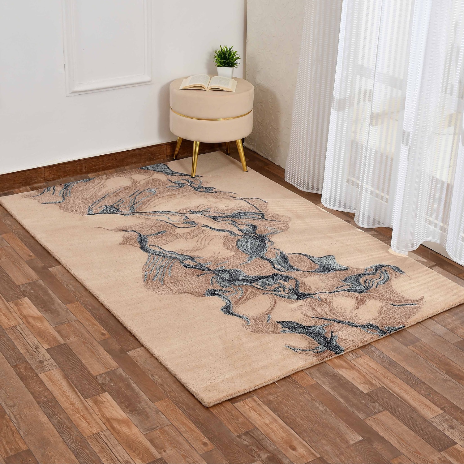 Presto Blue Abstract Hand Tufted Wool Carpet 5X7 Feet - Presto