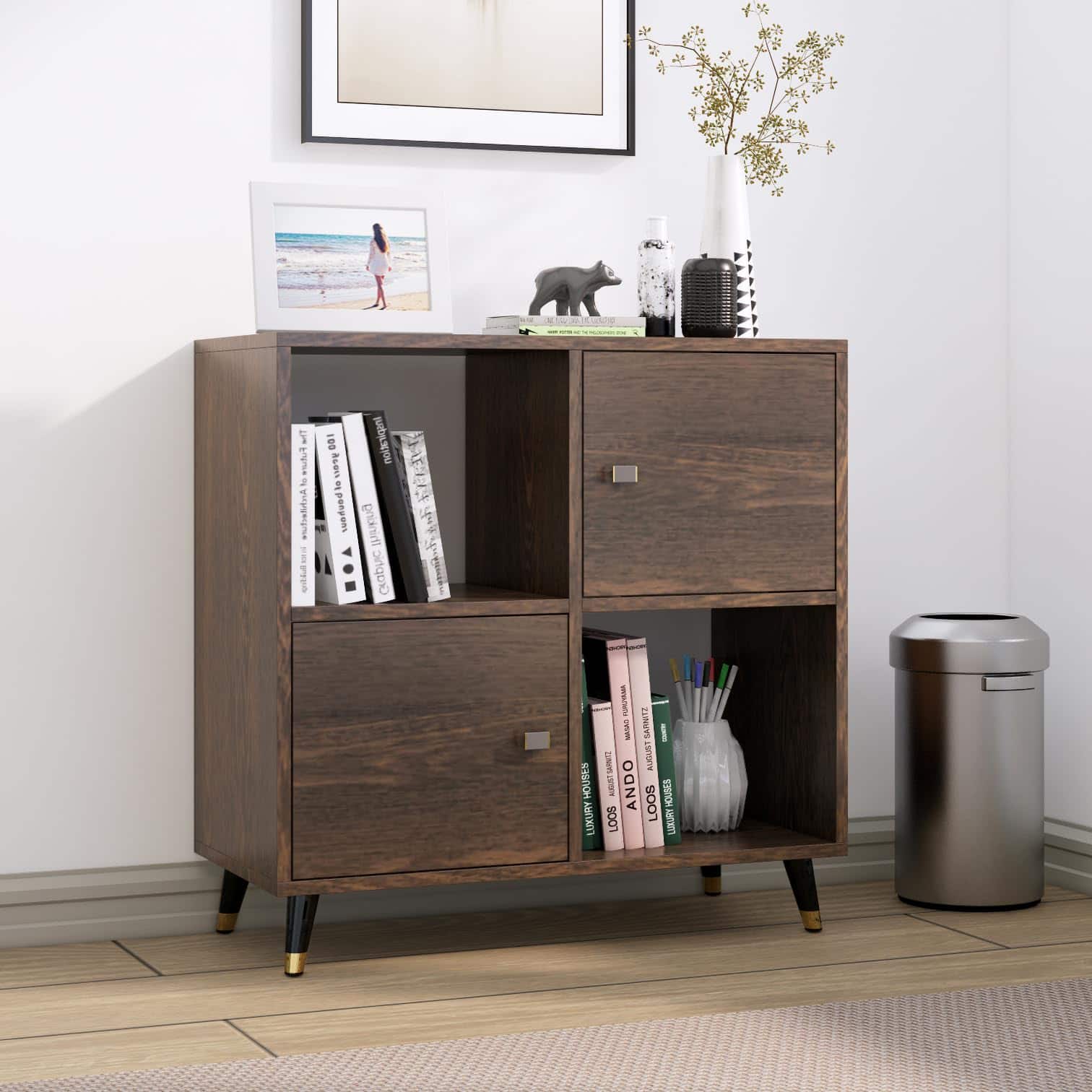 Hexa Engineered Wood Bookshelf Multipurpose Storage Rack in Flower Wenge Colour - HexaRed