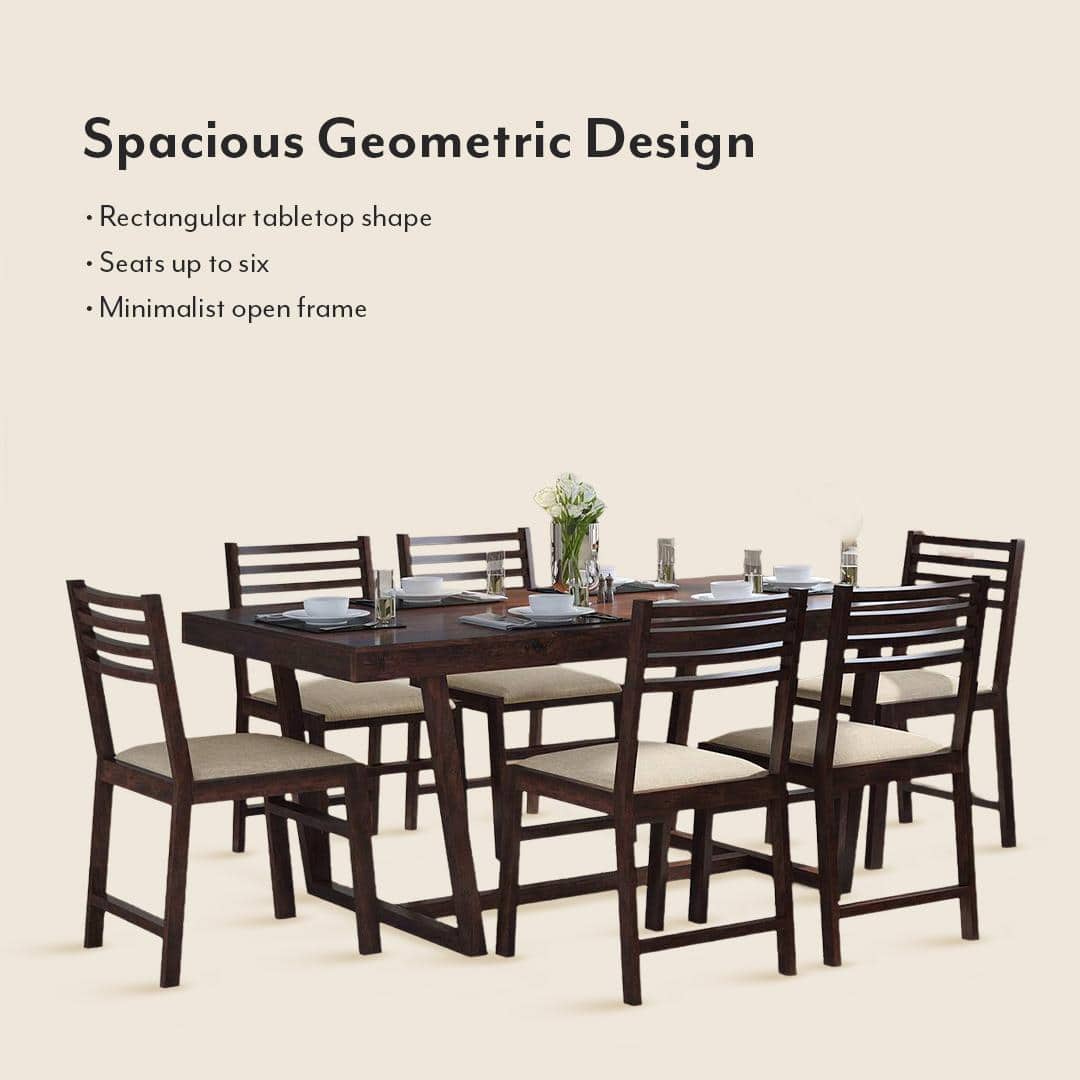 Caprica 6 Seater Dining Set (Colour- Sandshell Beige, Finish- Mango Walnut)