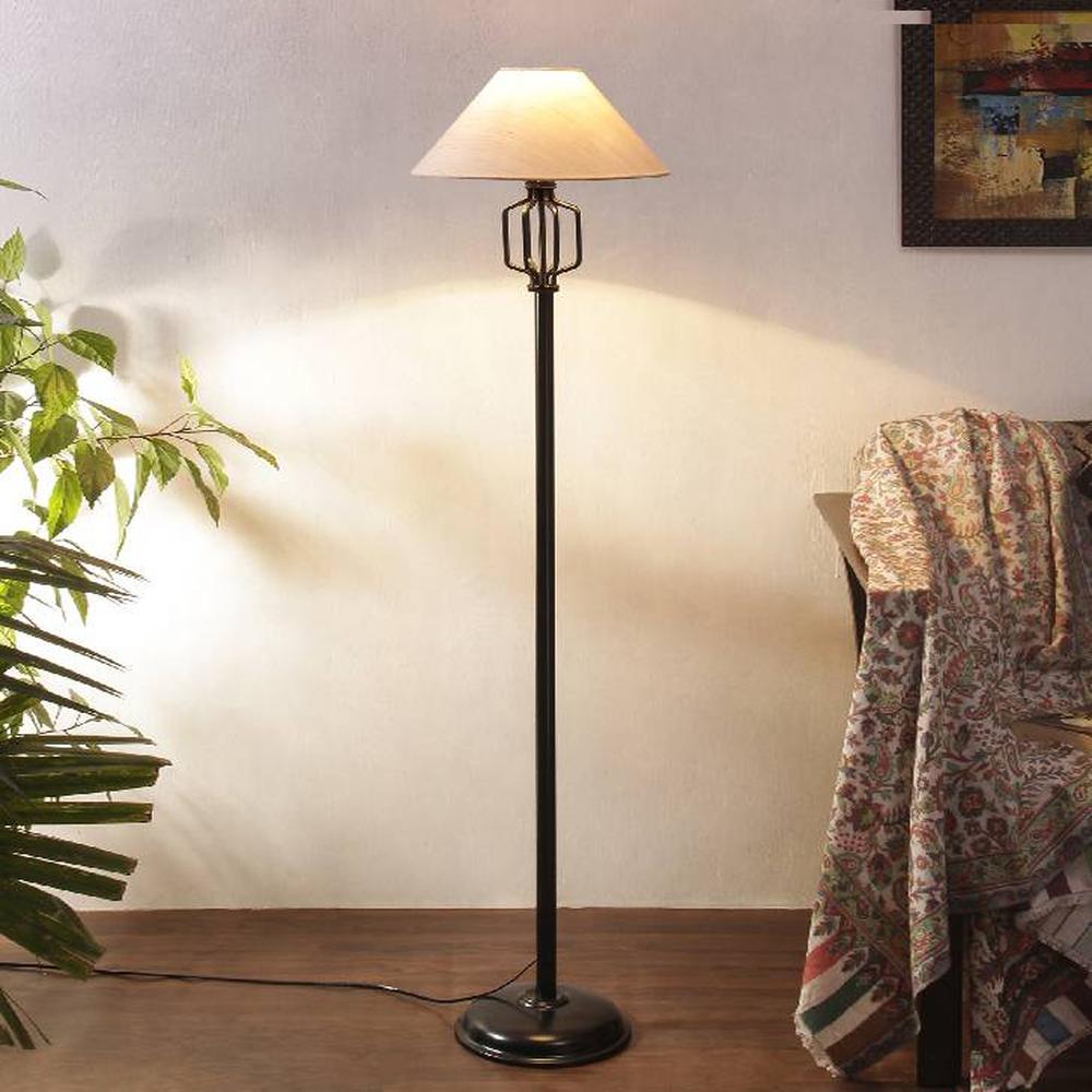 Haven Off White Fabric Floor Lamp with Black Iron Base