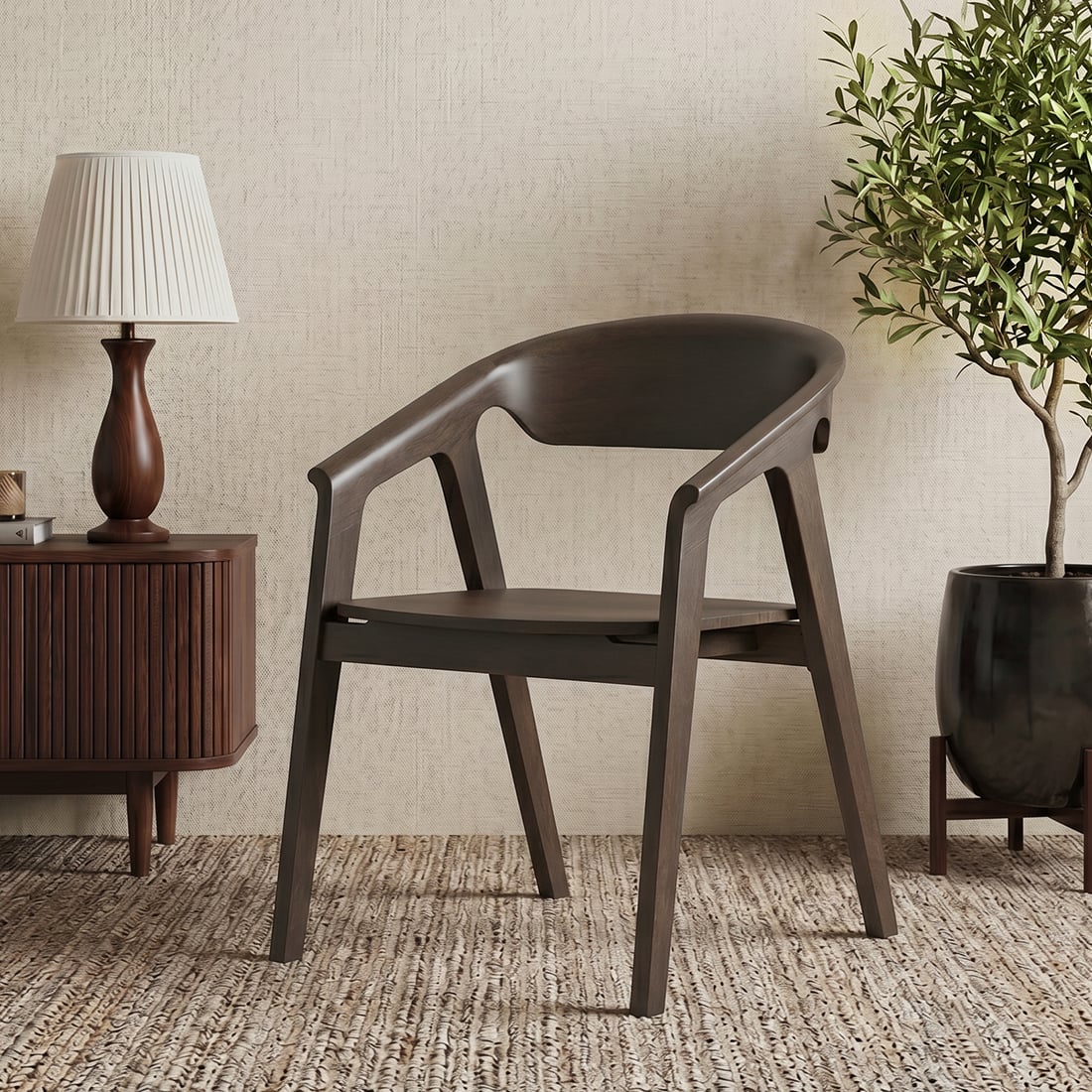 Hague Solid Wood Dining Armchair In Danish Walnut Finish - Urban Ladder
