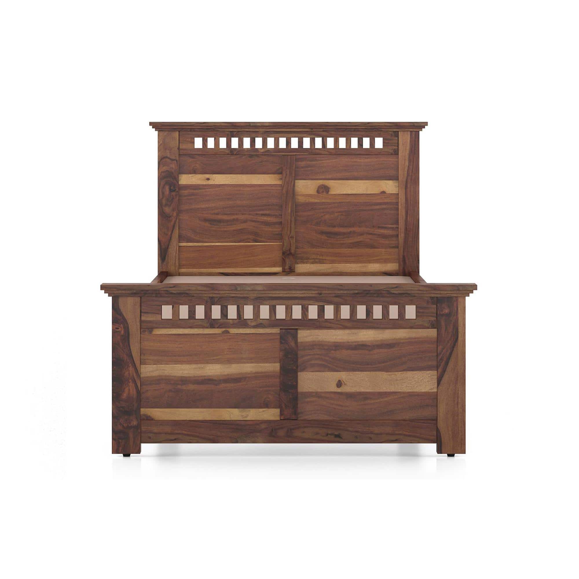 Fidora Solid Wood Single Size Non Storage Bed in Teak Finish