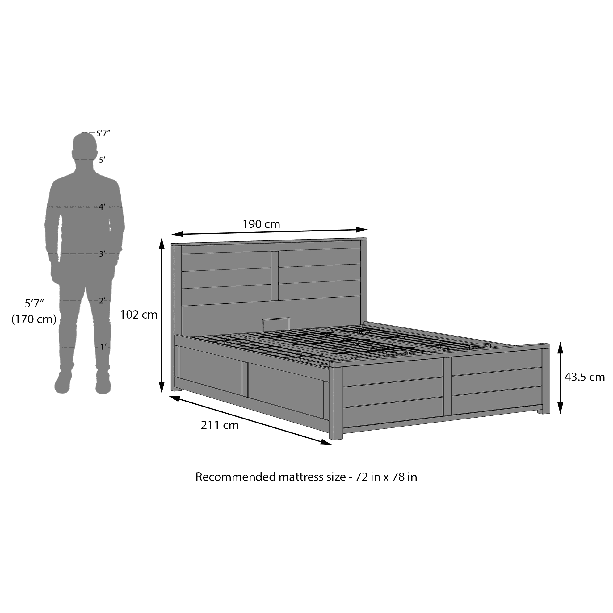 Ritz Solid Wood Hydraulic Storage King Size Bed in Amber Walnut Finish