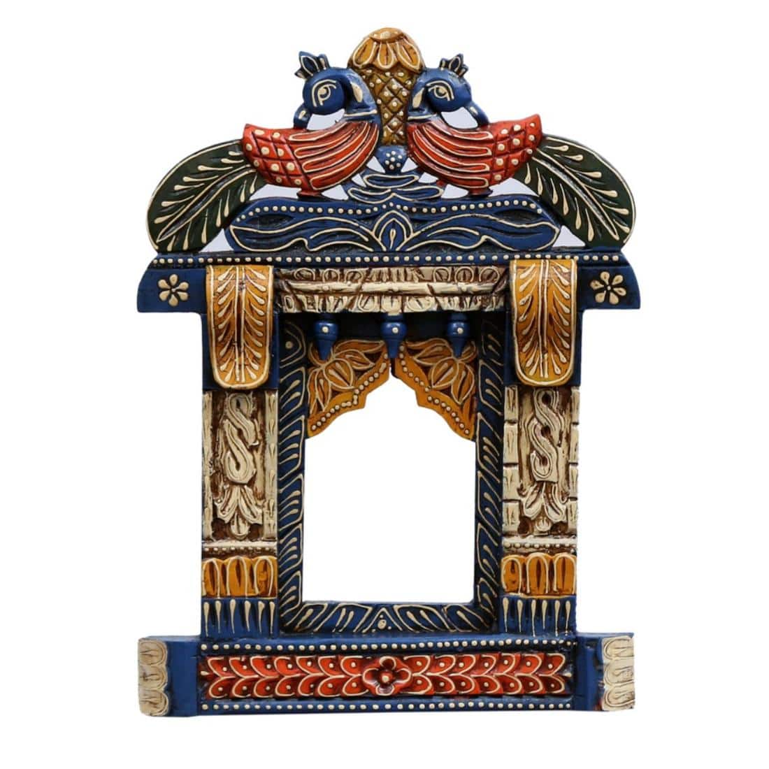 Desert Art Wooden Peacock Jharokha Wall Frame 18 Inch in Blue Colour - Desert Art