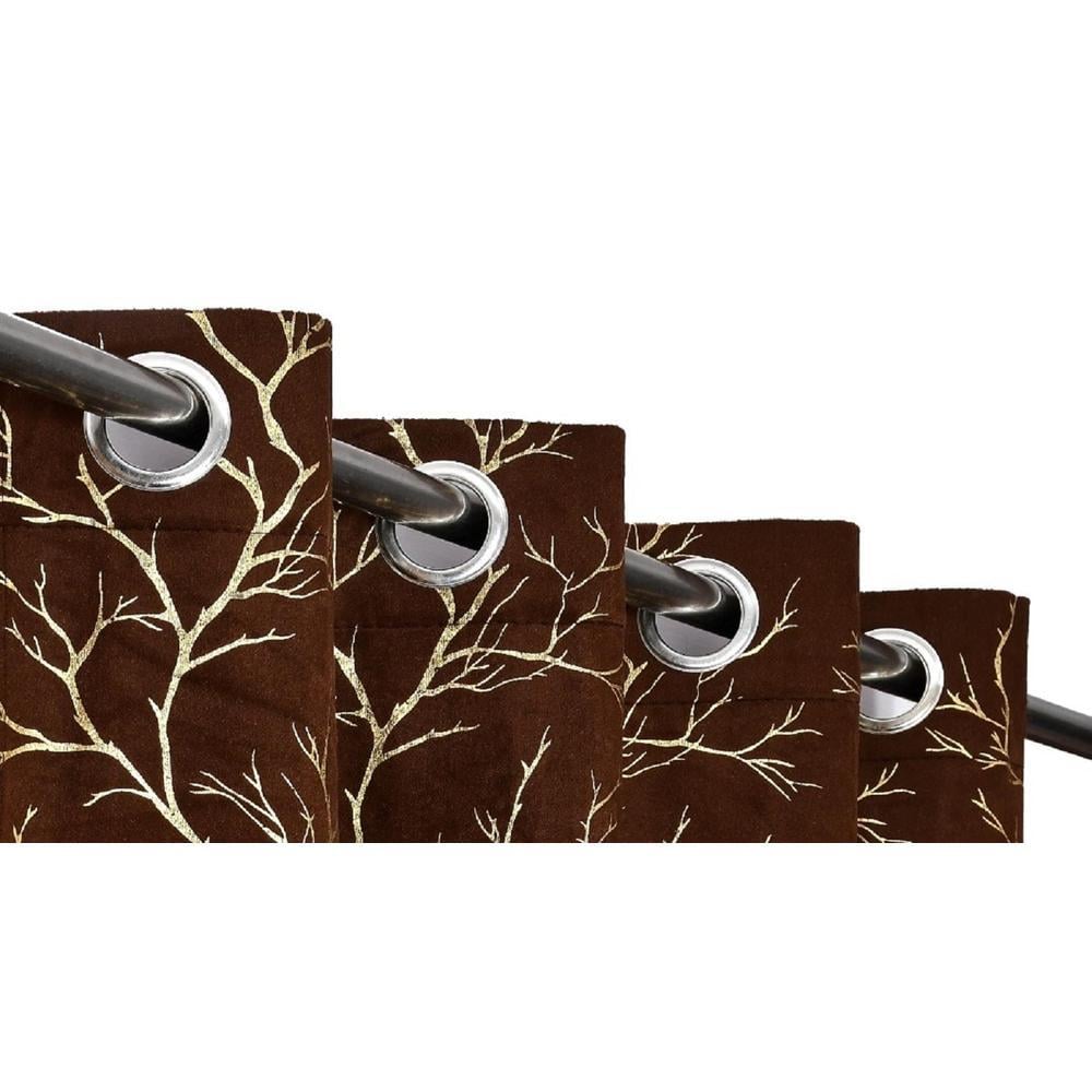 Golden Velvet Abstract Pack of 2 Pieces Blackout Window Curtain