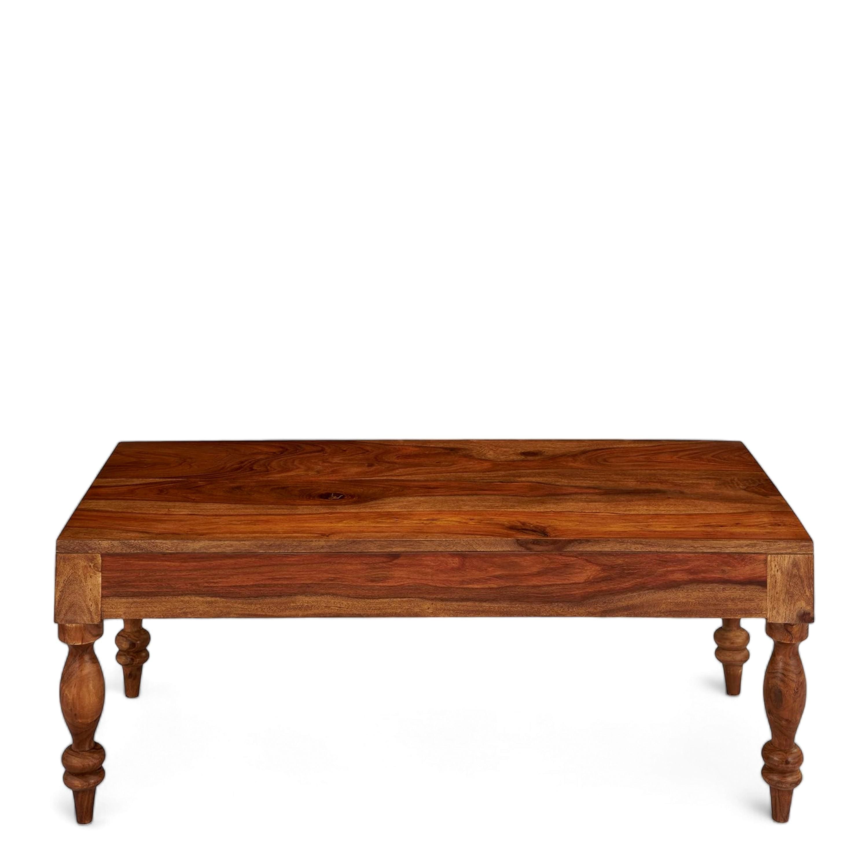 Hudson Sheesham Wood Traditional Rectangle Coffee Table In Natural Teak Finish
