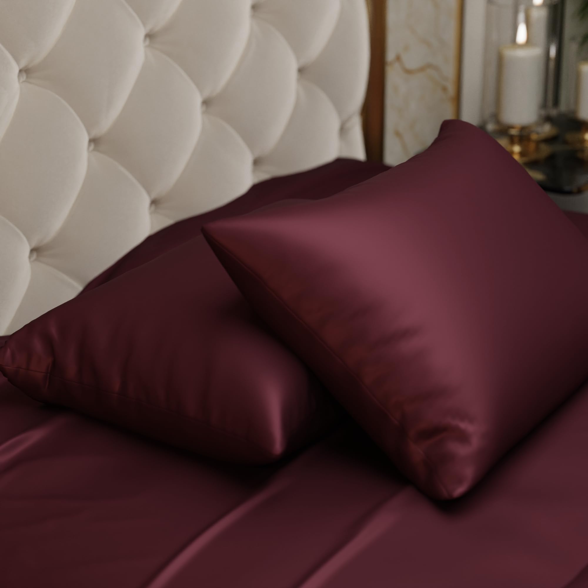 Stoa Paris Satin Pillow Covers,  Premium Plain Pillow Cover Set of 2, 68L x 45W cms - Velvet Wine - Stoa Paris