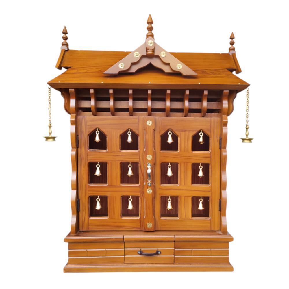 tripti engineered wood prayer unit in teak finish