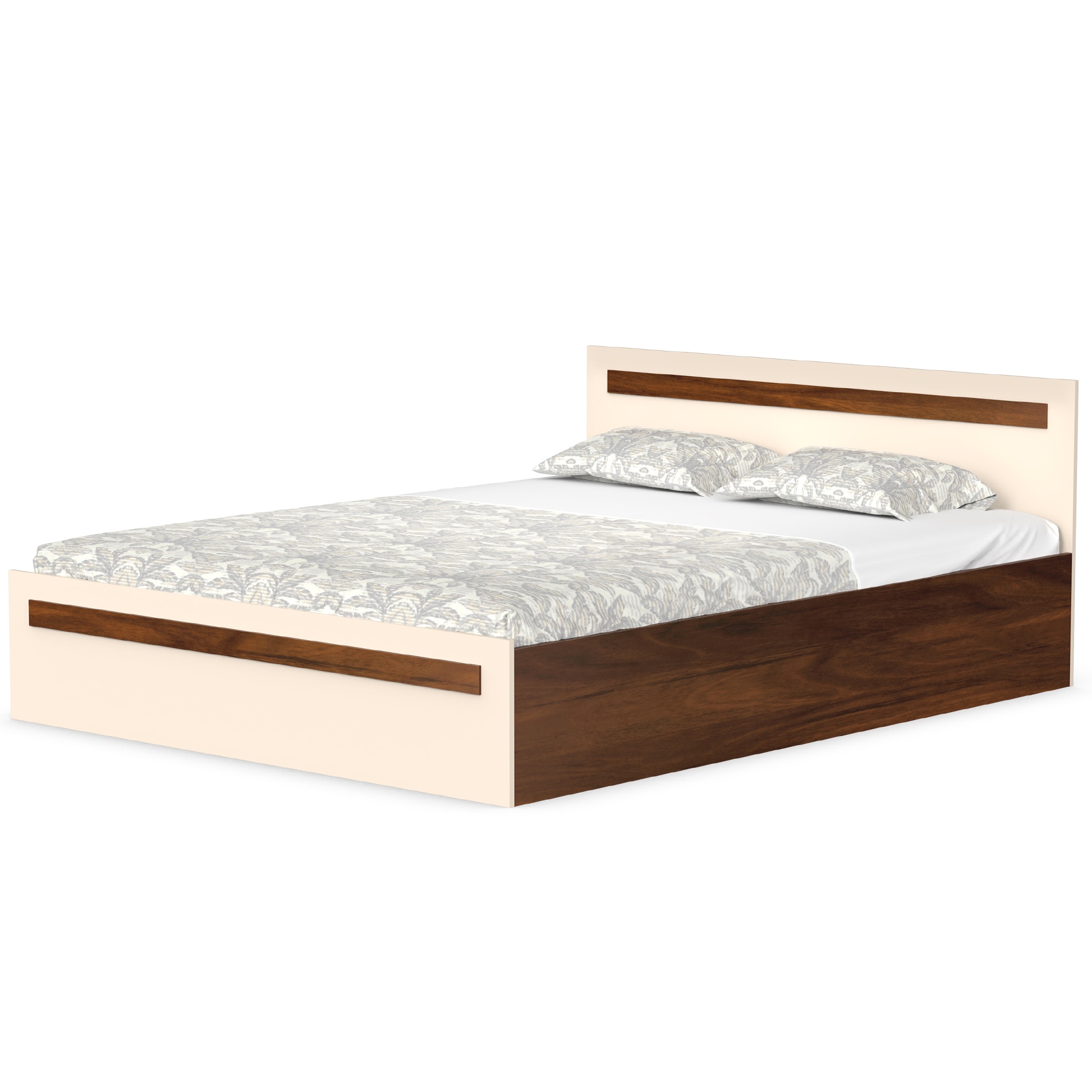 BLUEWUD Maltein Engineered Wood Double Bed, King Size Bed with Storage Box for Bedroom Home Furniture (Brown Maple & Beige)