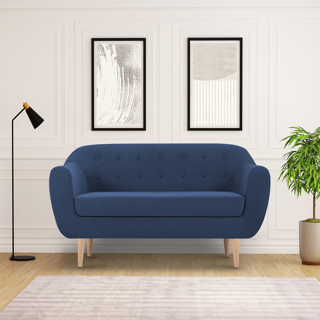 Colam Velvet 2 Seater Sofa in Navy Blue Colour - Ikro Lifestyle