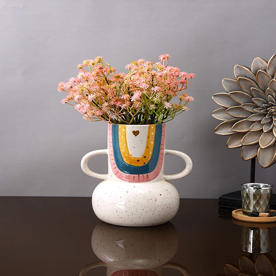 Dual Handle Abstract Coloured Ceramic Vase