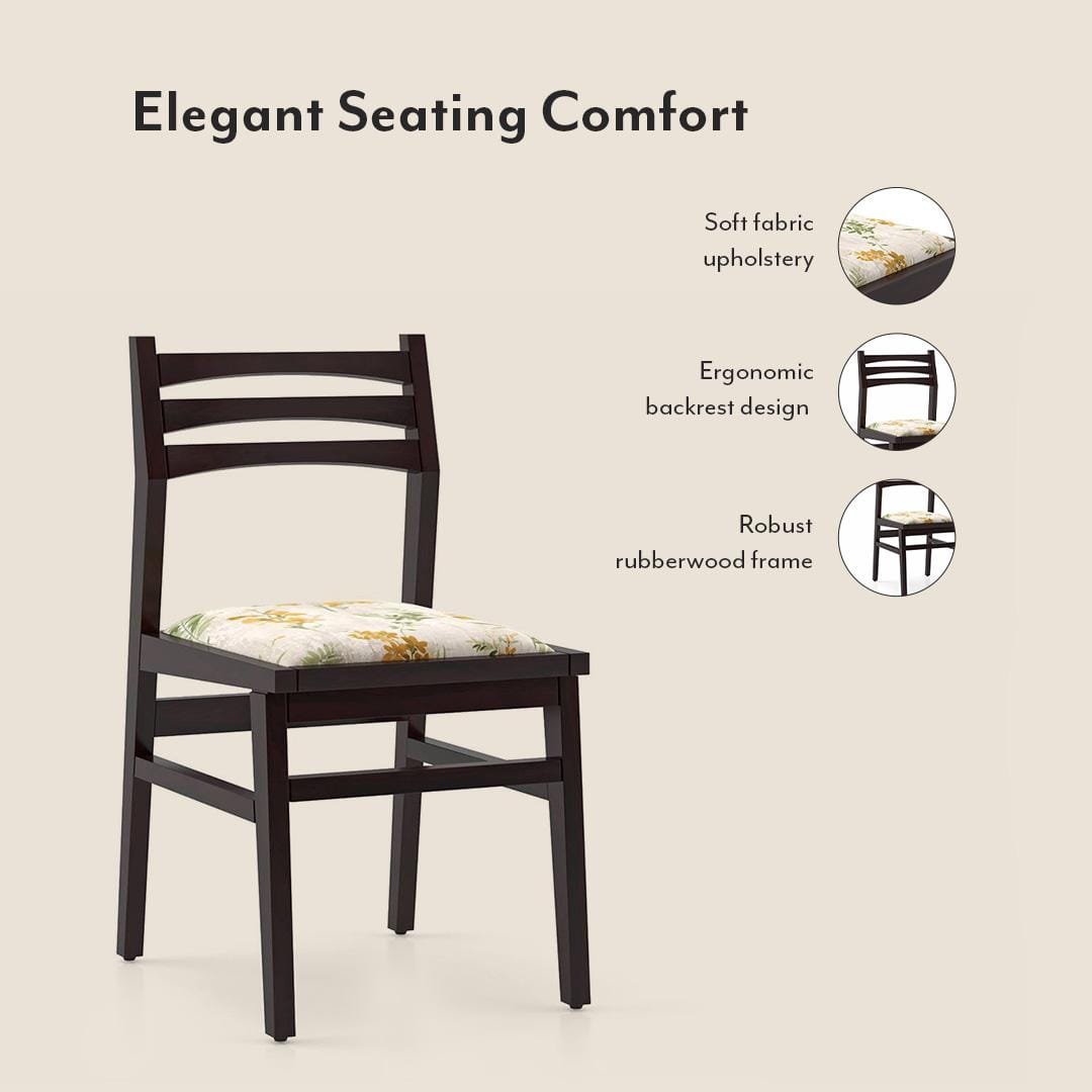 Arabia Leon Solid Wood 4 Seater Dining Table With Set Of 4 Chairs (Colour- Mustard Florals, Finish- Mahogany)