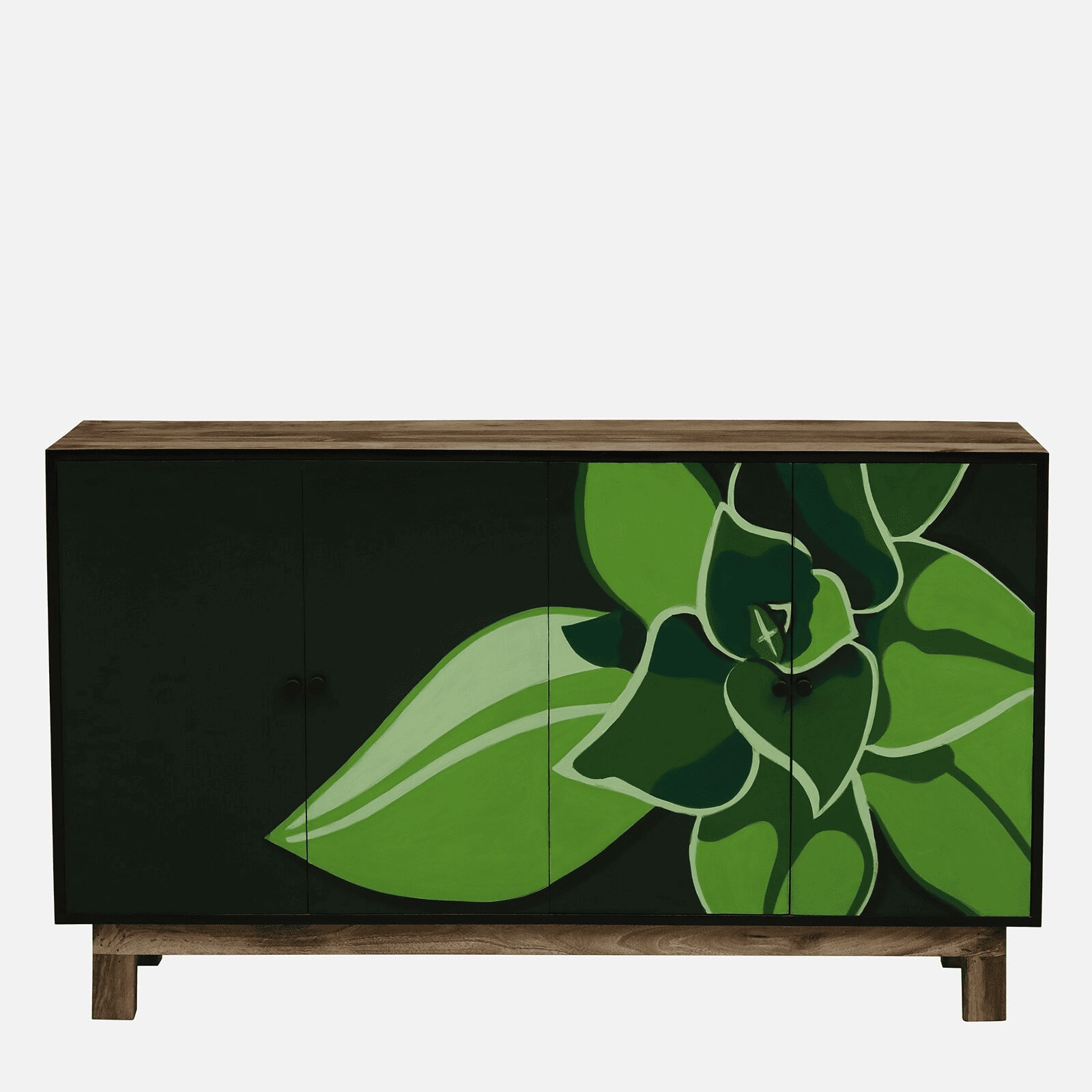 Vegas Mango Wood Hand Painted Multicolor 4 Door Cabinet In Natural Finish