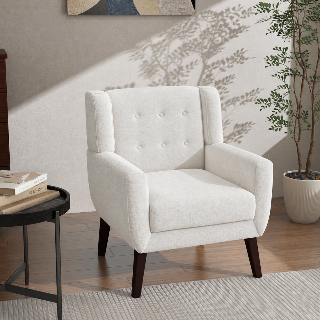 Azriah Boucle Fabric Accent Chair in White - KURSIWALLAH