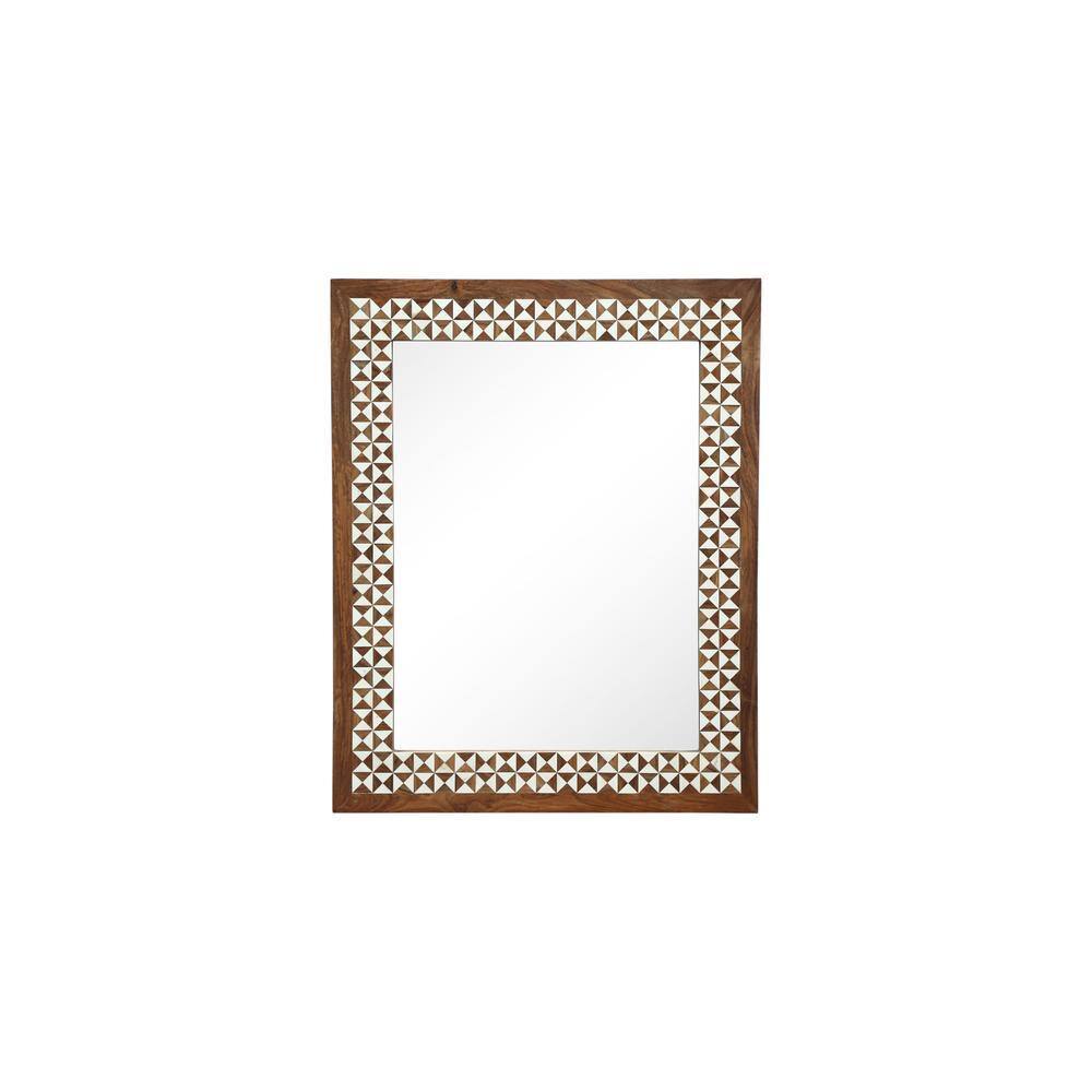 Hexagonal Design Bone Inlay Wooden Wall Mirror 30.5inx2inx38.5in