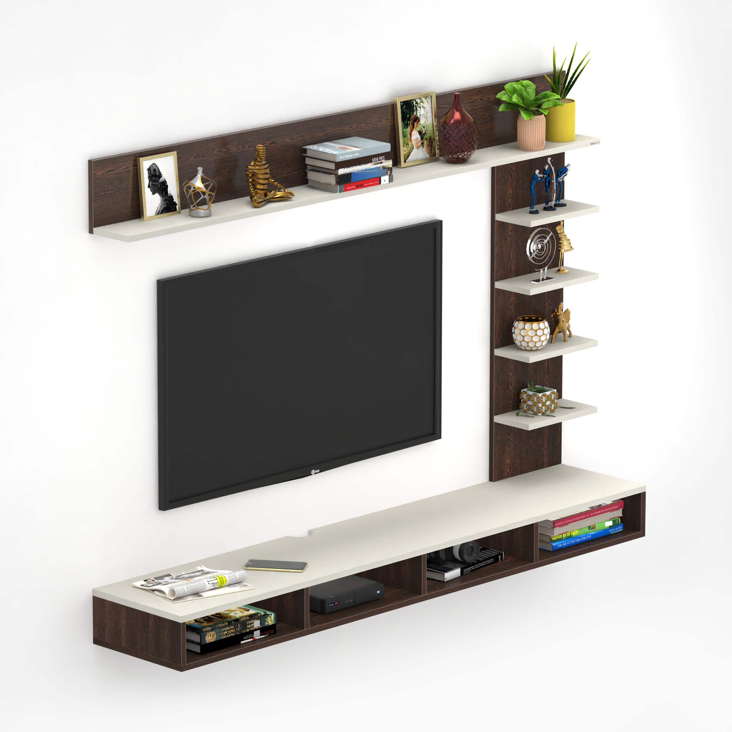 Primax Plus Large Engineering Wood Wall Mount Tv Unit In Wenge & White Finish