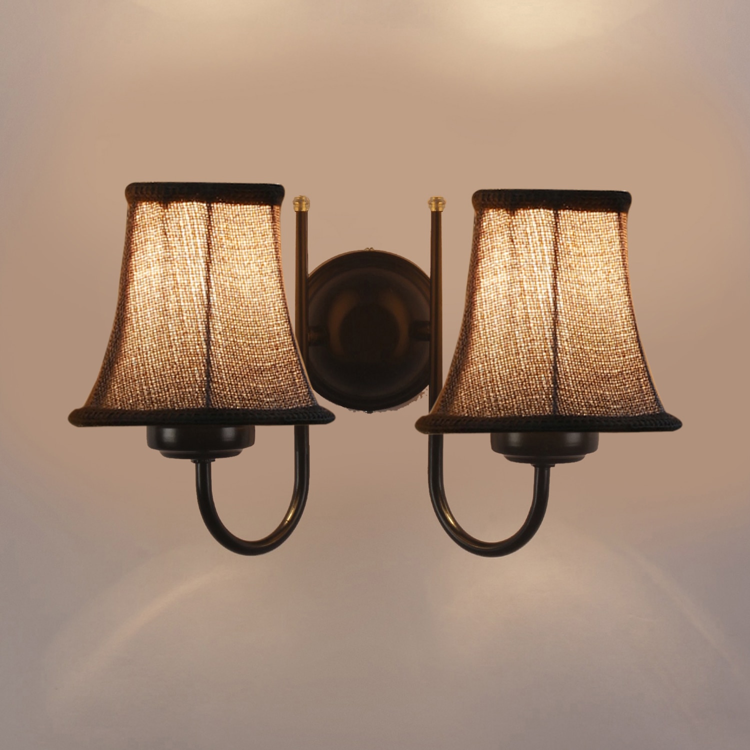 Devansh Dual Black Metal  Wallmounted Lamp With Beige Jute  Shade