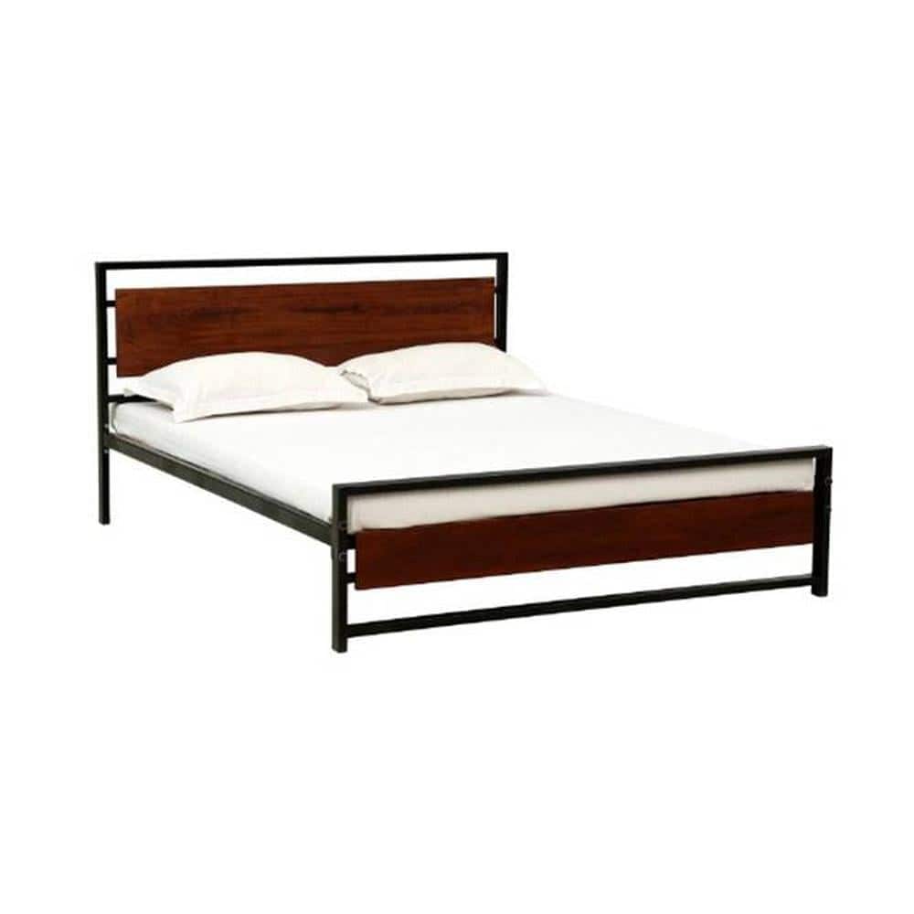 Palmer Metal Queen Size Non Storage Bed In Honey Oak Finish