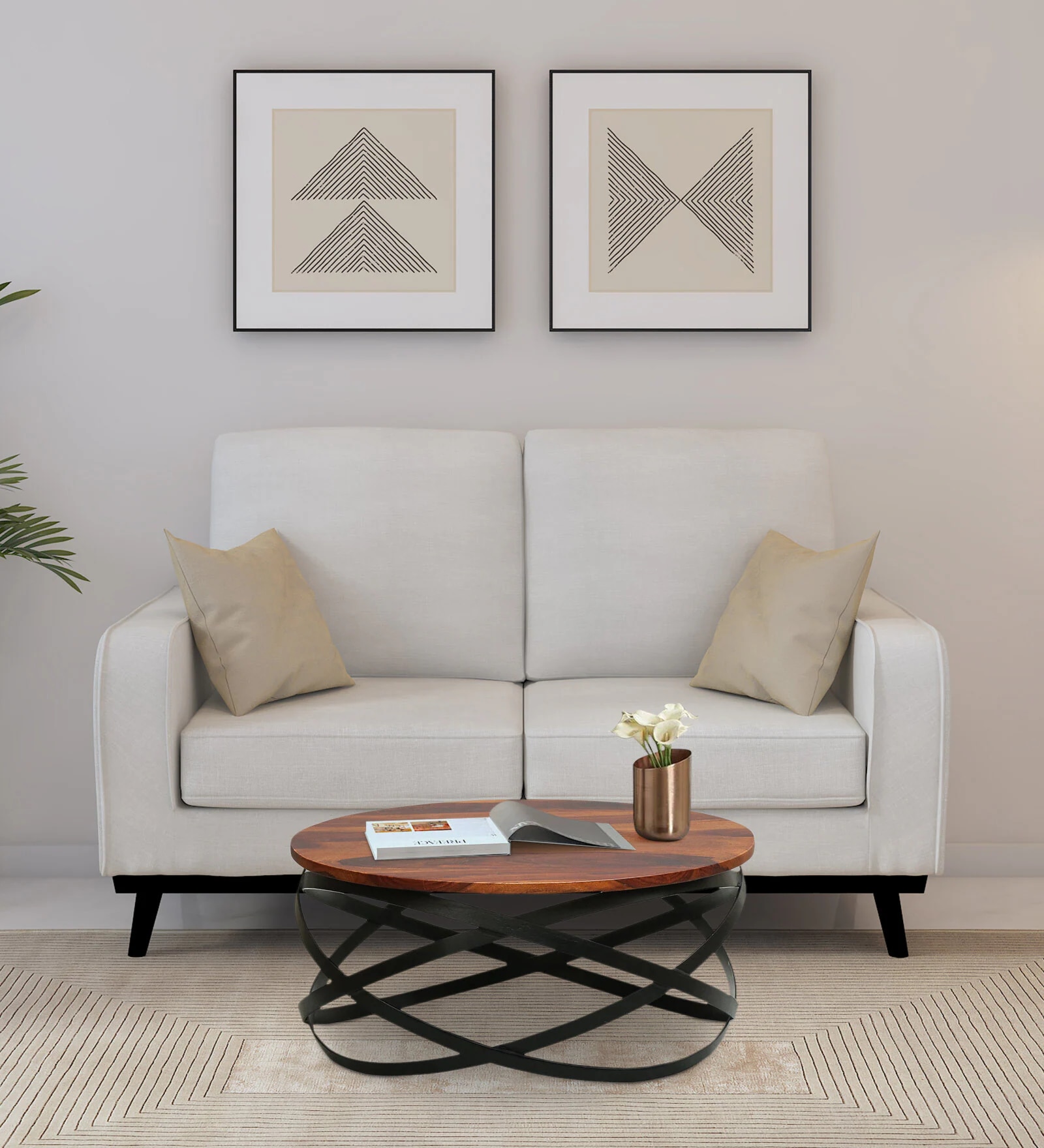 Ainaro Metal Round Coffee Table In Honey Oak Finish