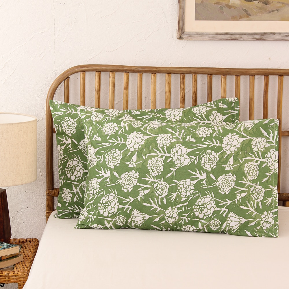 Genda Phool Set Of 2 Pillow Covers with Green colour