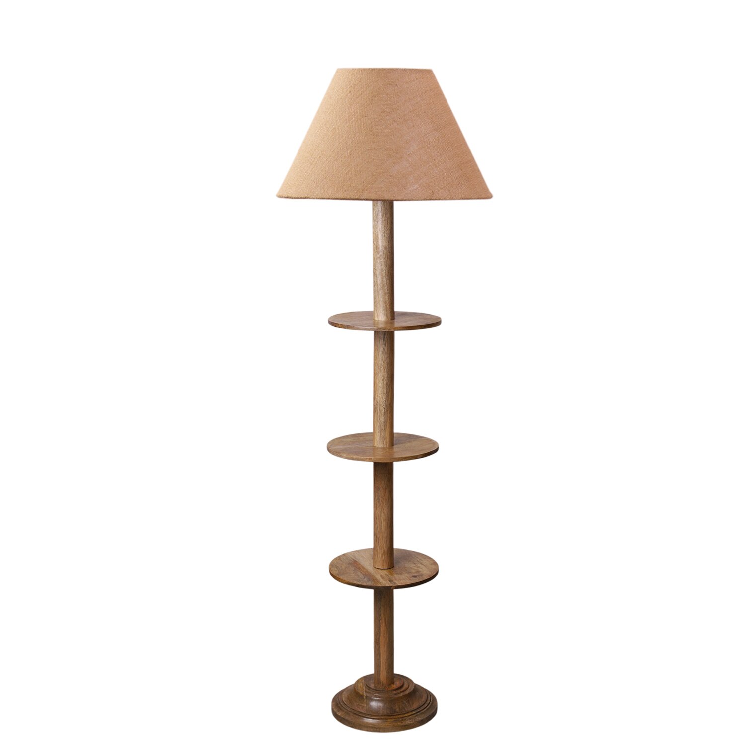 Devansh Shelf Wooden Floor Lamp