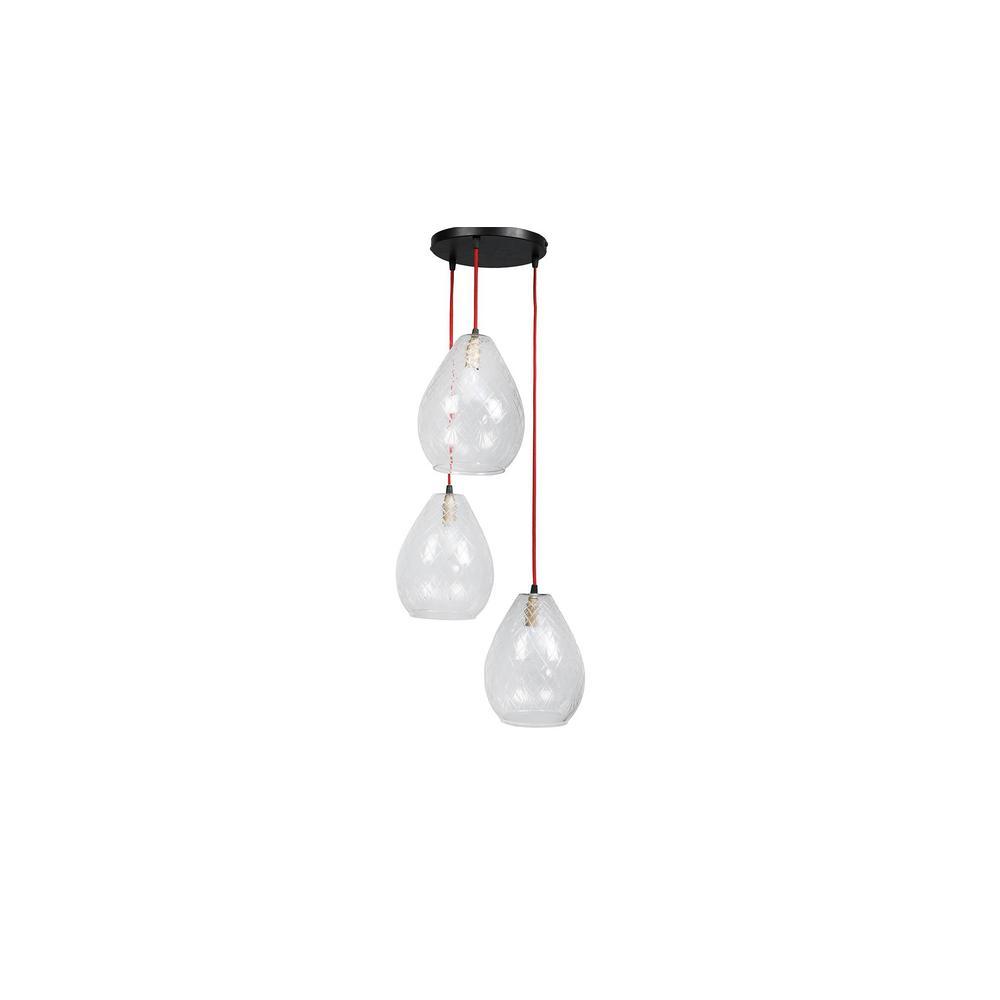 Mariana 3-Light Hanging Cluster with Cutwork Clear Glass Shade & Contrast Wire