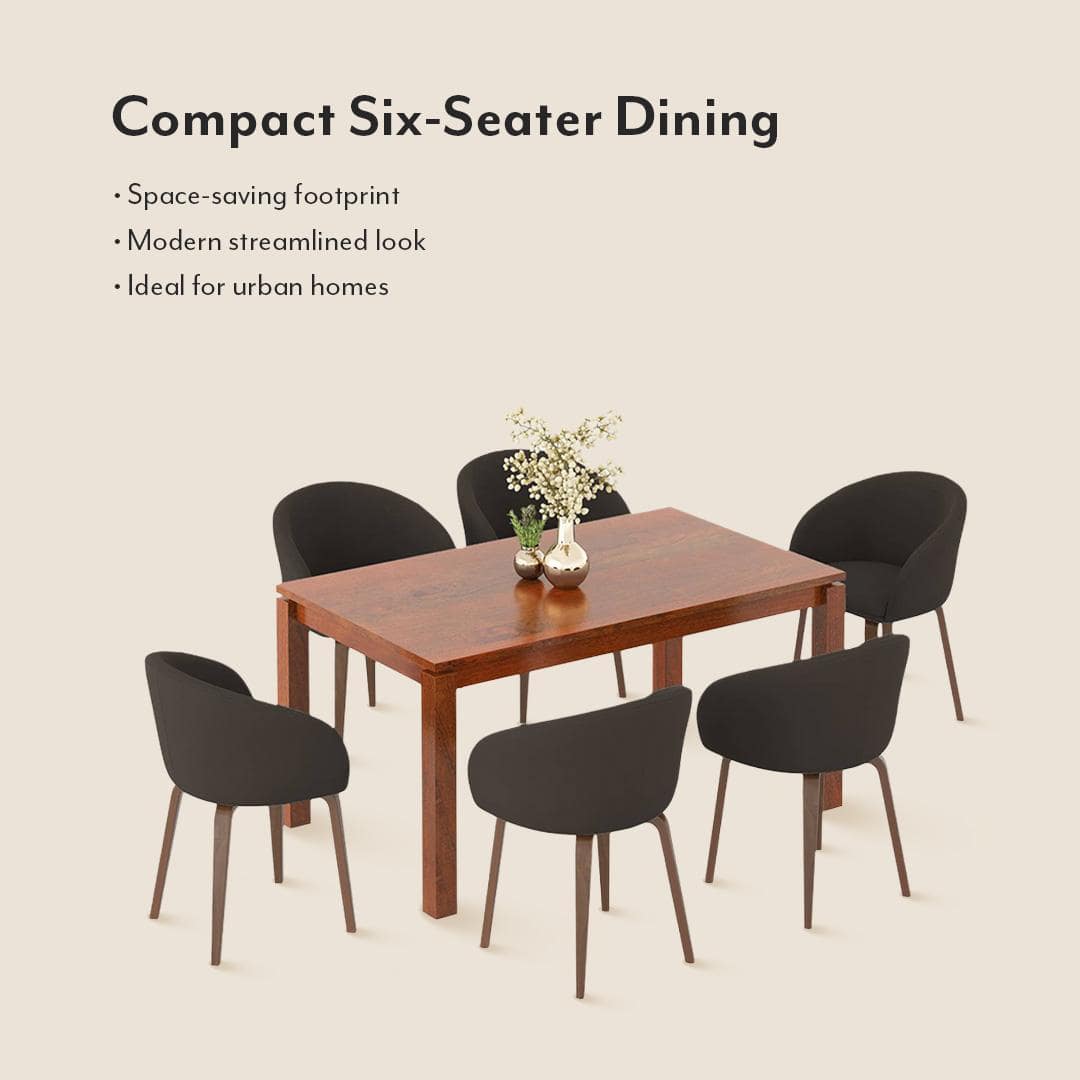 Atlas Solid Wood 6 Seater Compact Dining Table with 6 Meryl Lounge Chair
