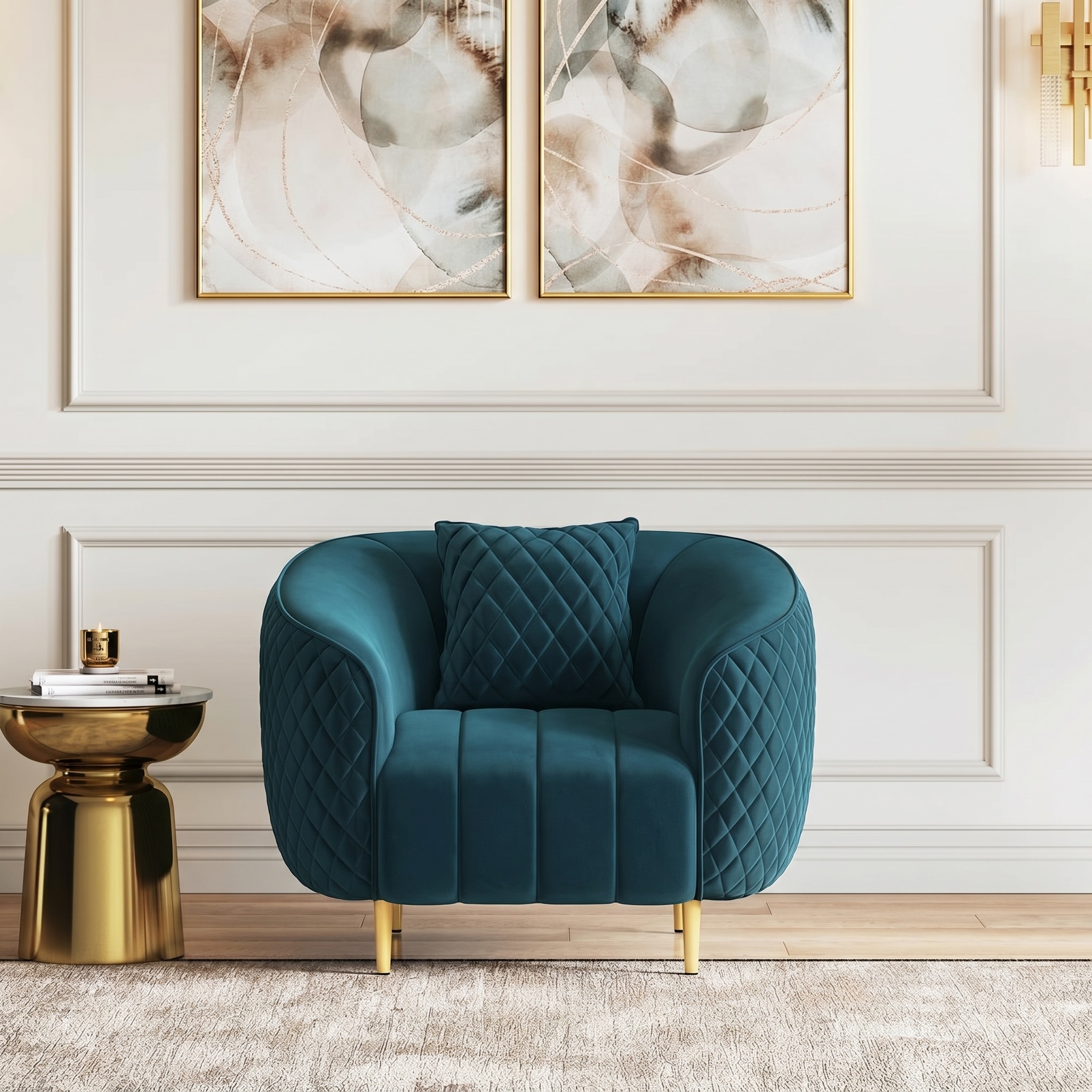 Amora 1 Seater Fabric Sofa In Night Blue Velvet Colour - Urban Ladder