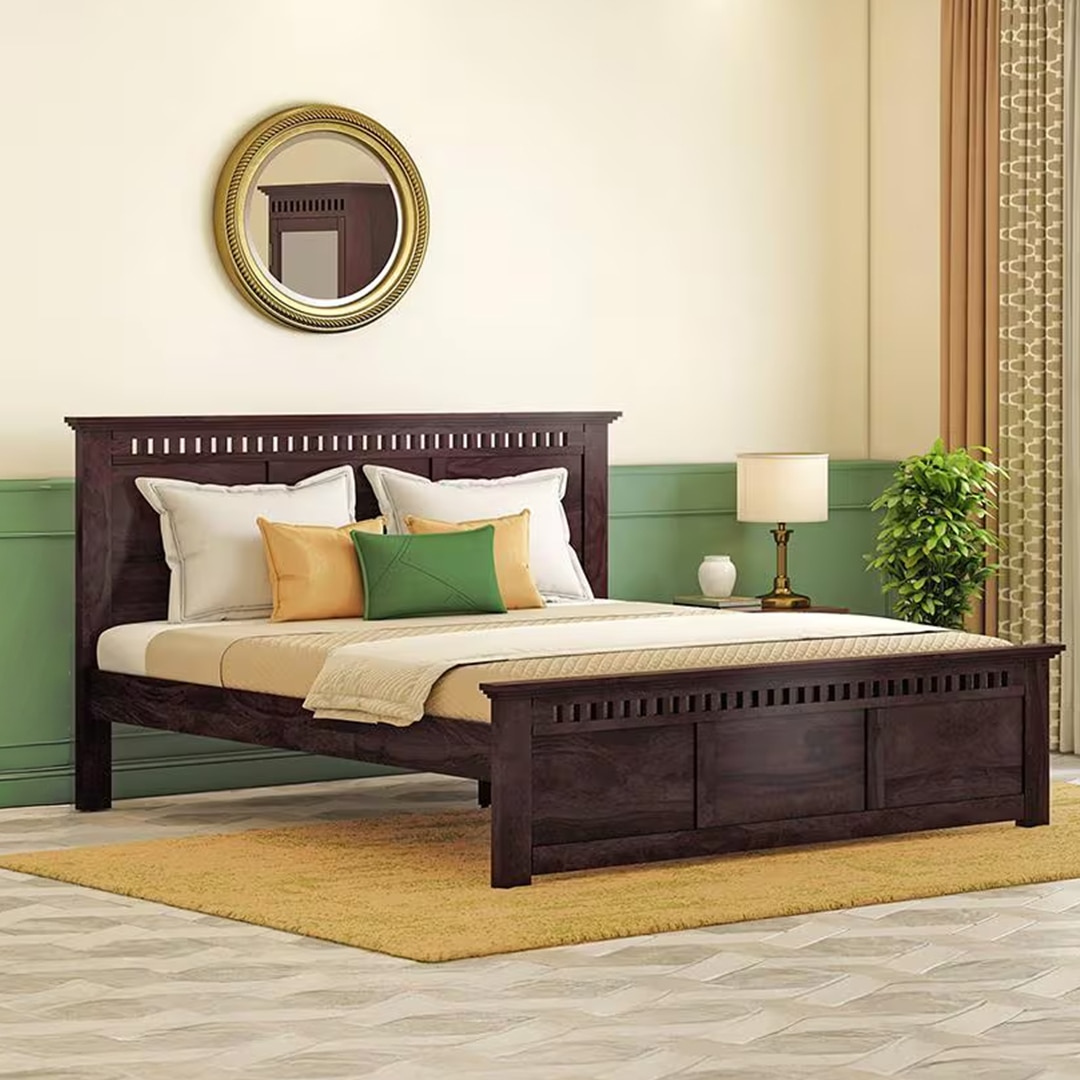 Fidora Solid Wood King Size Non Storage Bed In Mahogany Finish
