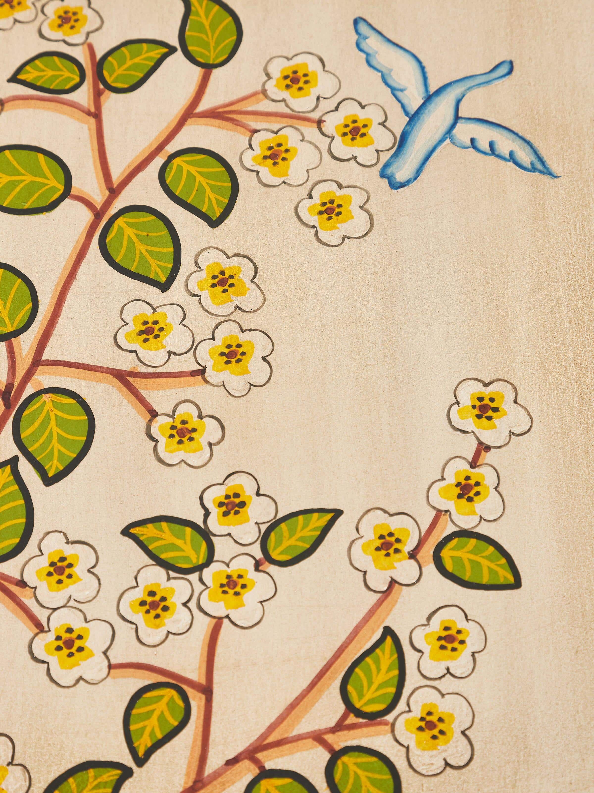 Angle view highlighting the intricate details of the miniature painting on the table