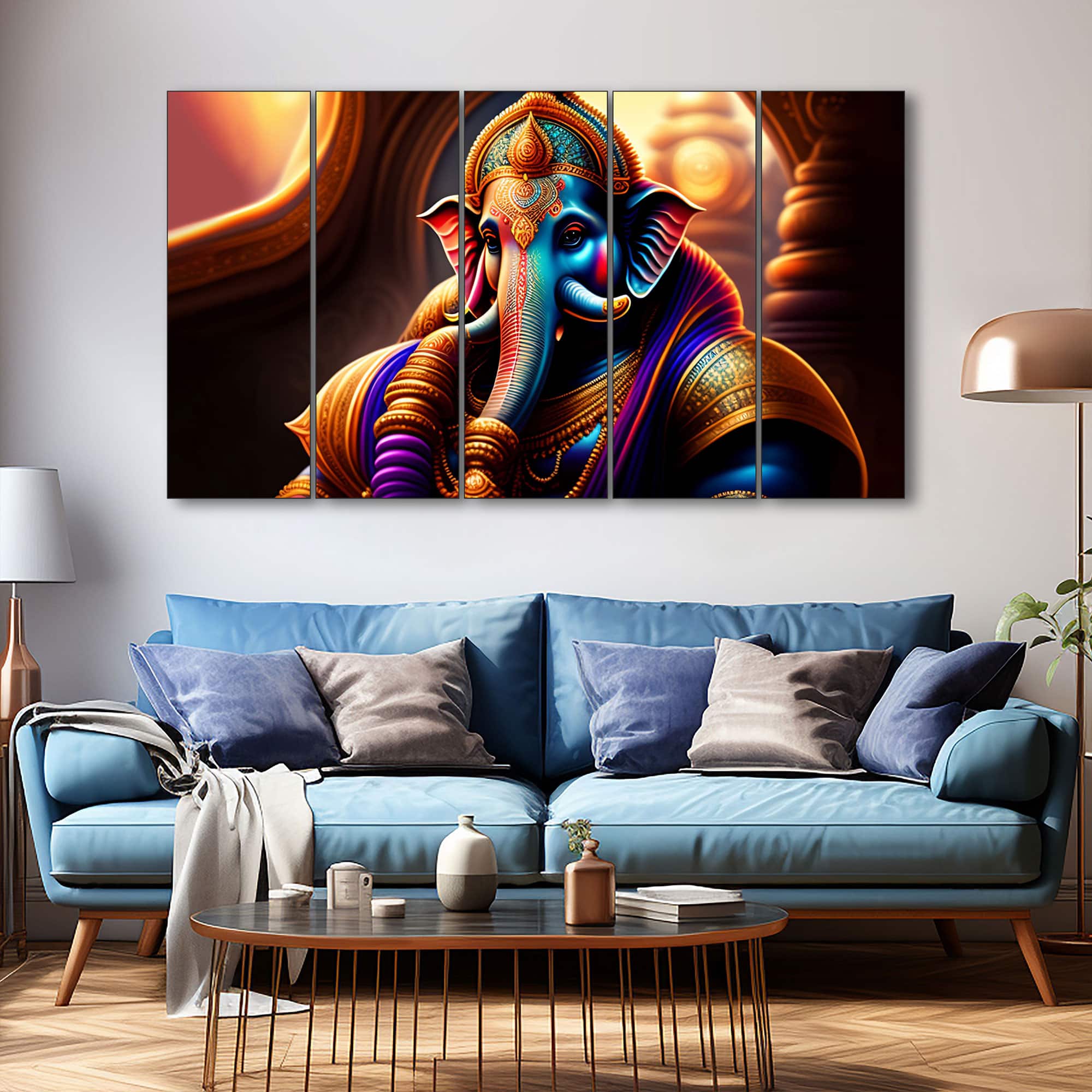 The Castle Decor Lord Ganesha Wall Painting Wooden Framed 27x48 Inch (Style 3) - The Castle Decor