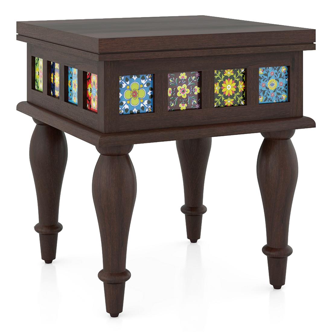 Azul Solid Wood Side Table in Brushed Walnut Finish