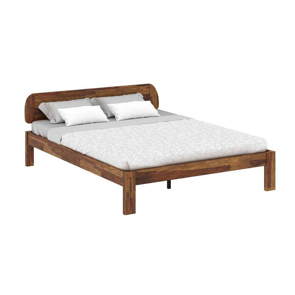 Sleigh Solid Wood Queen Size Non Storage Bed In Provincial Teak Finish