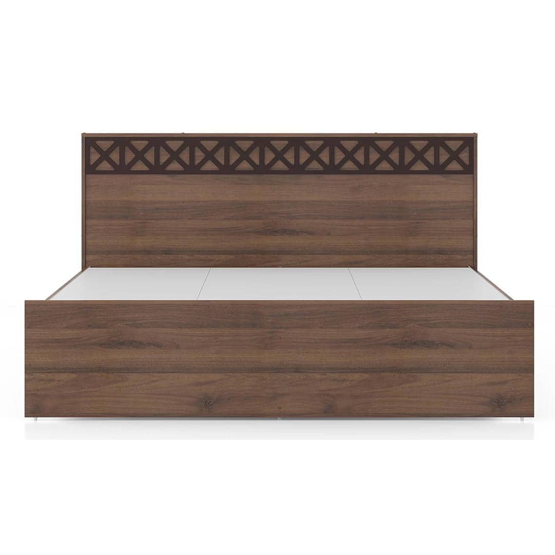 Macy Engineered Wood King Size Non Storage Bed In Classic Walnut Finish