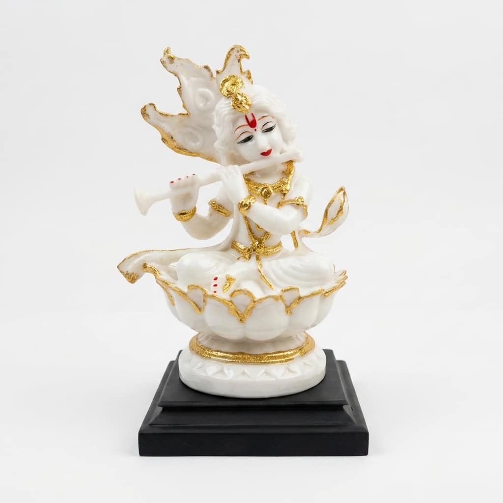 Devotional Celestial Melody Krishna Statue in White Colour - Vedas
